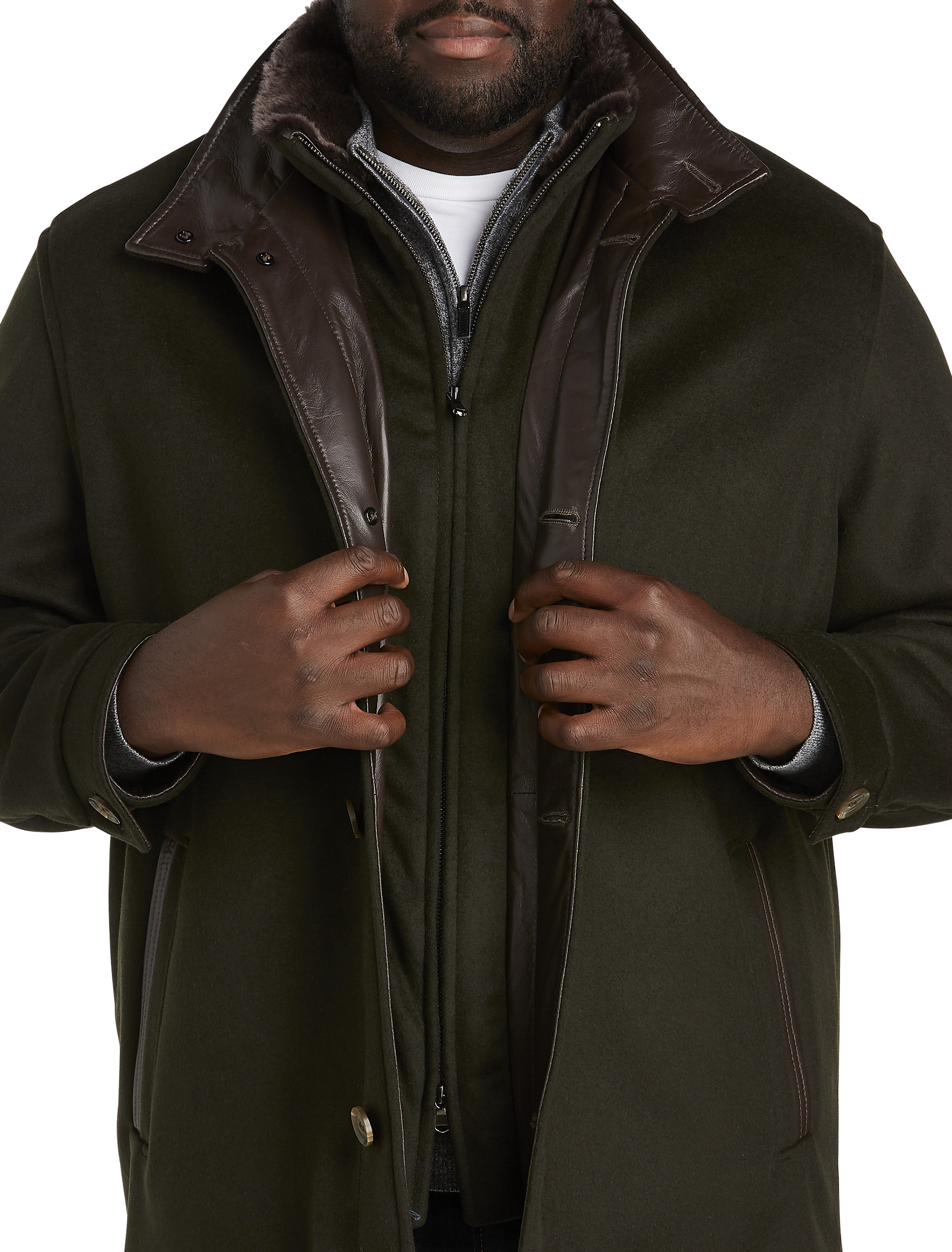 Wool/Cashmere Coat with Leather Trim