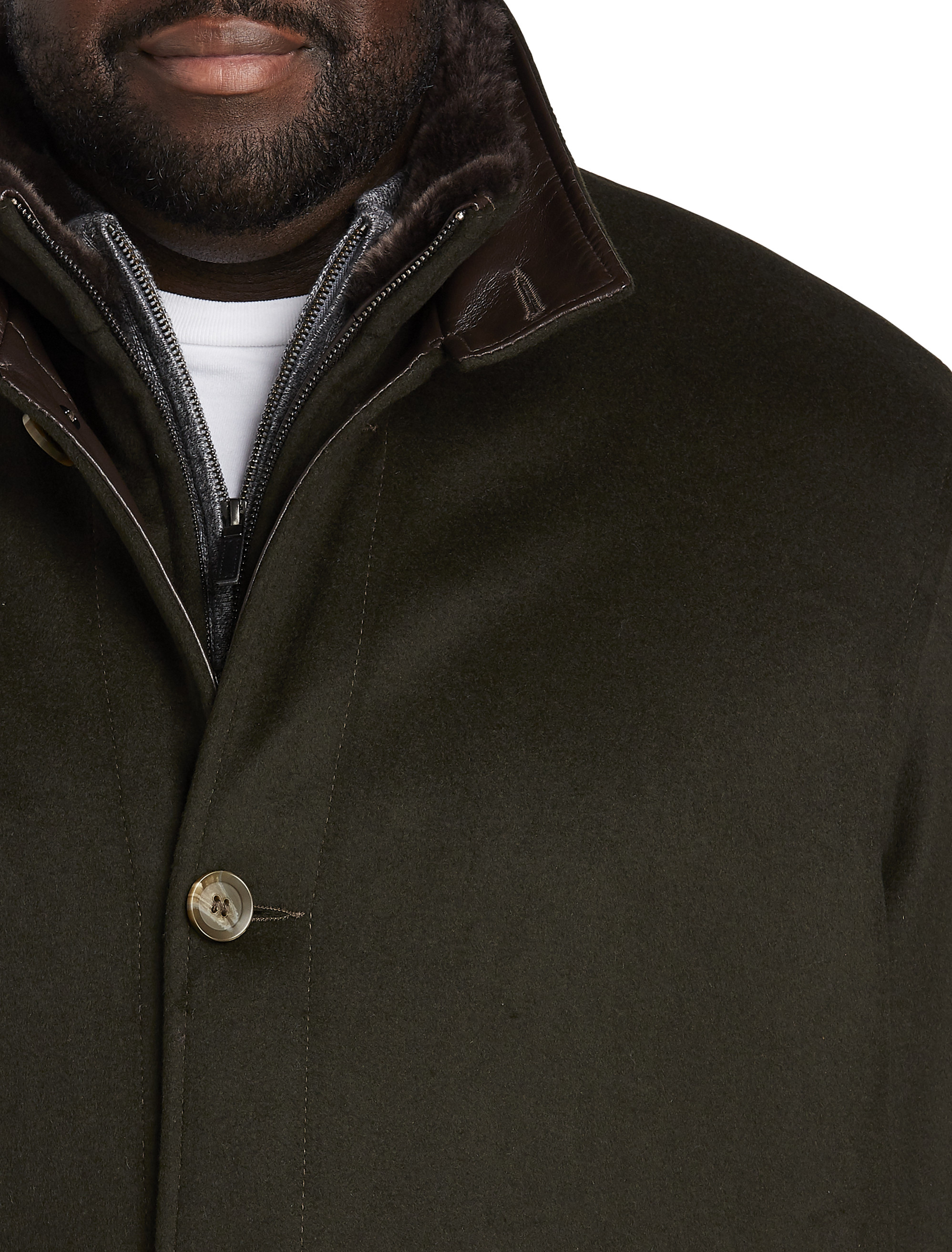 Wool/Cashmere Coat with Leather Trim