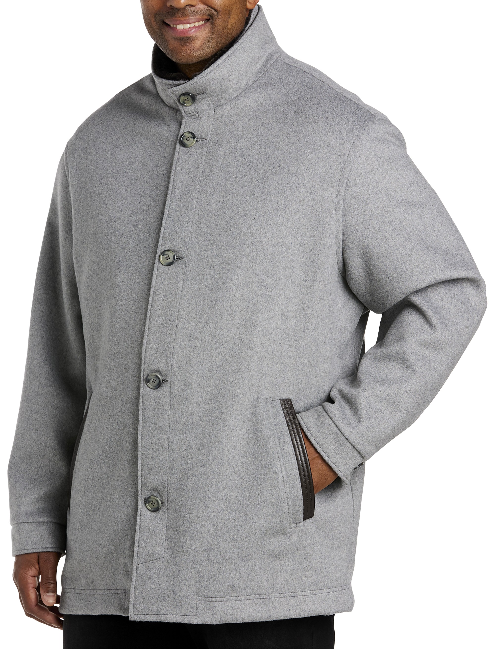 Wool/Cashmere Coat with Leather Trim - thumbnail 2