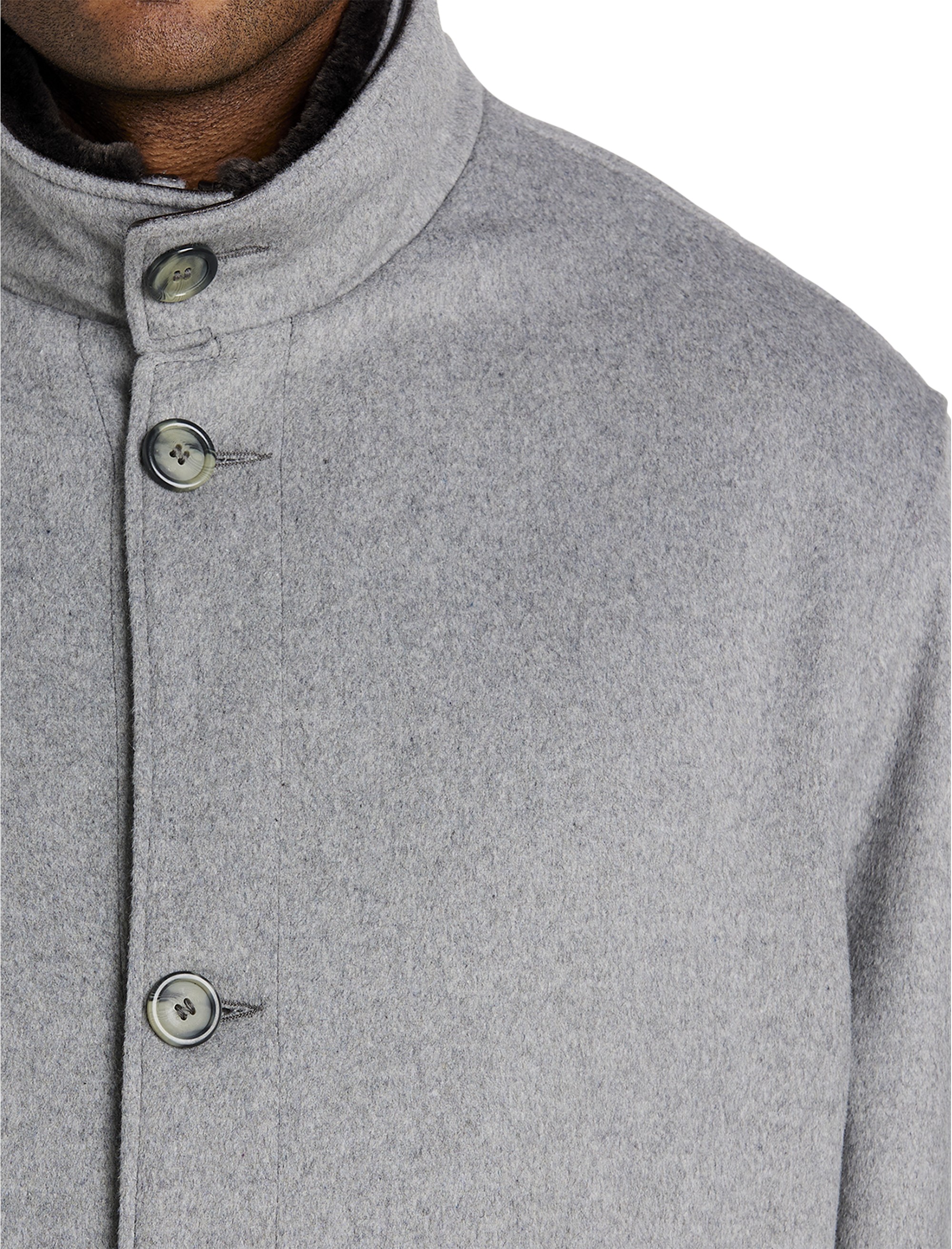 Wool/Cashmere Coat with Leather Trim - thumbnail 3