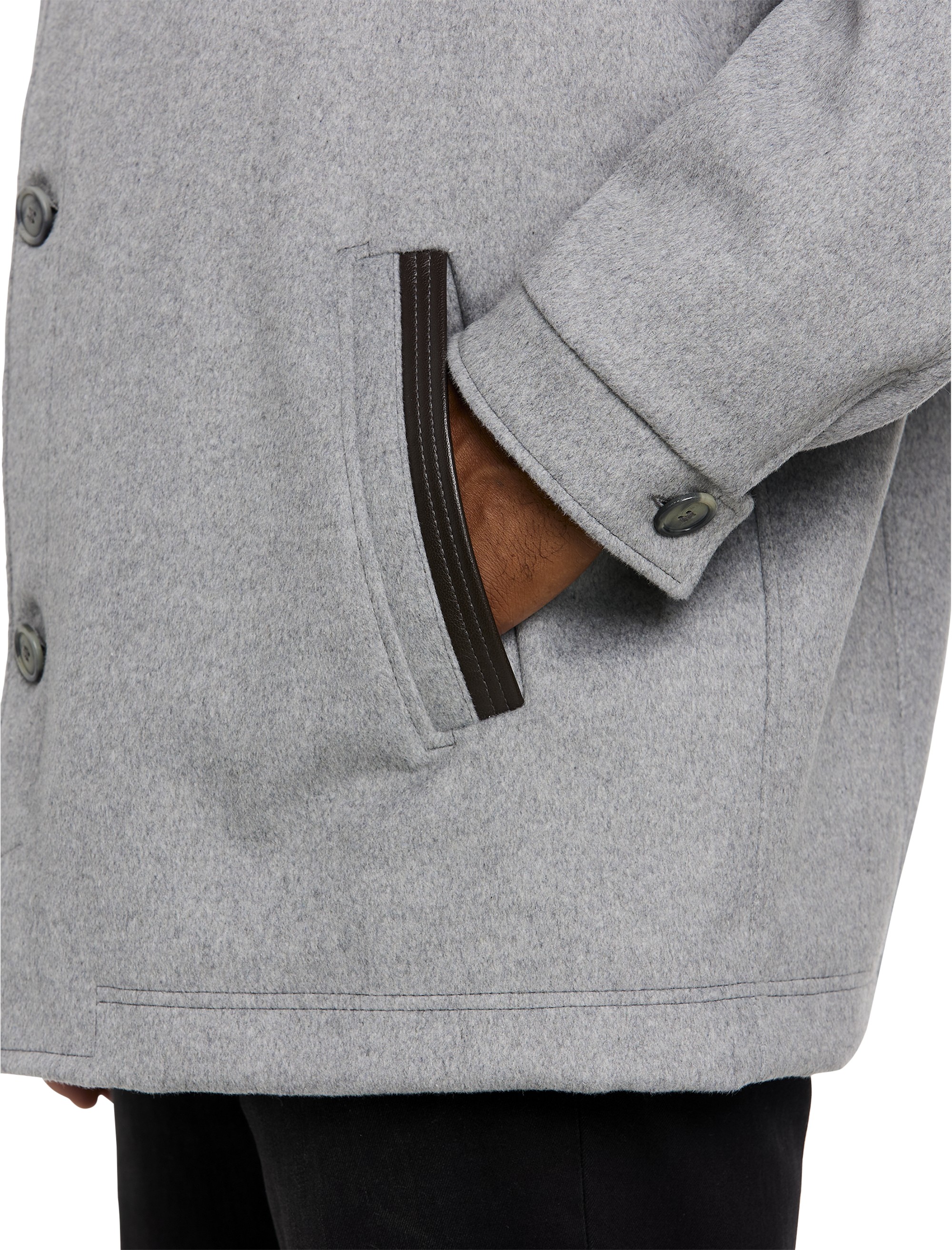 Wool/Cashmere Coat with Leather Trim - thumbnail 4