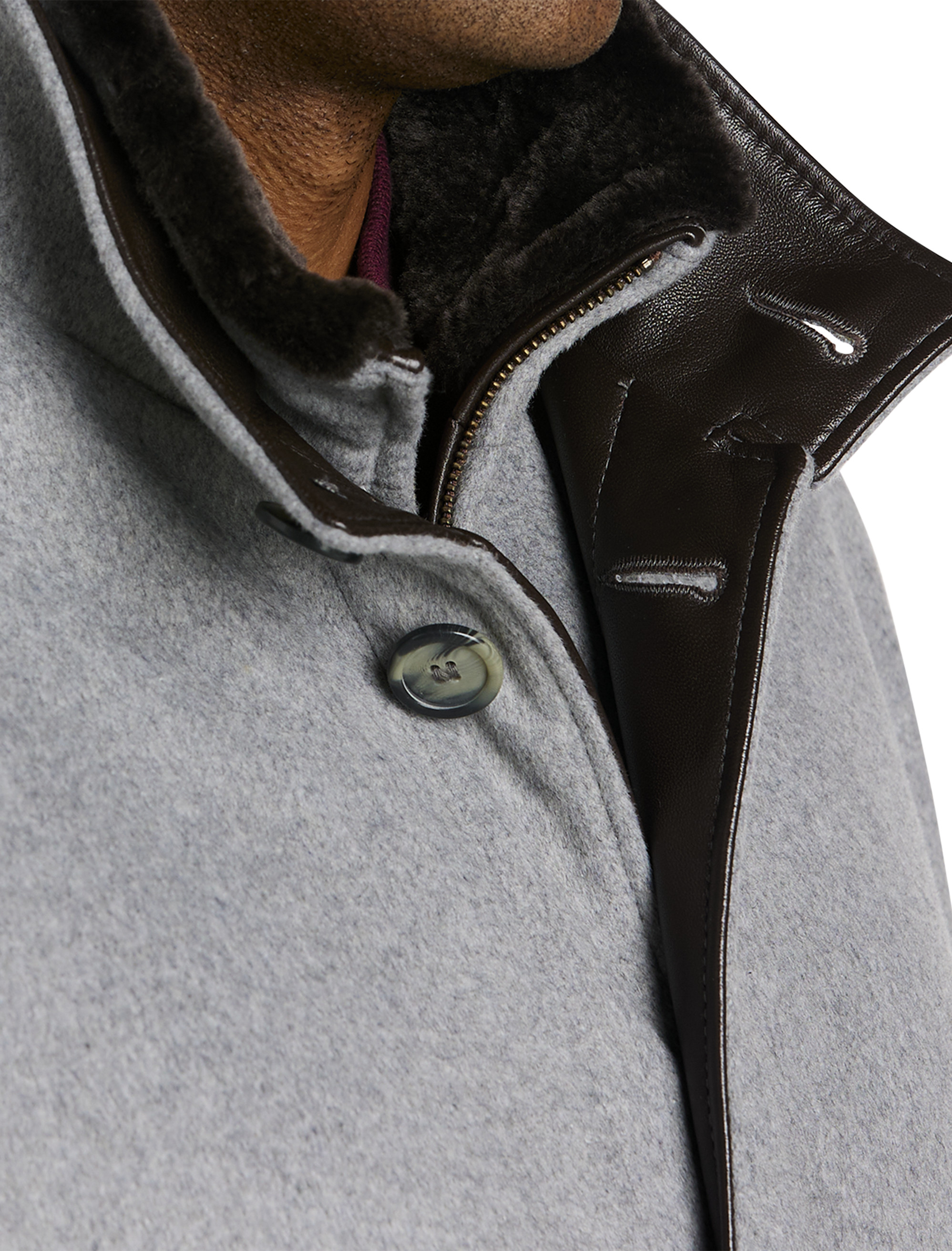 Wool/Cashmere Coat with Leather Trim