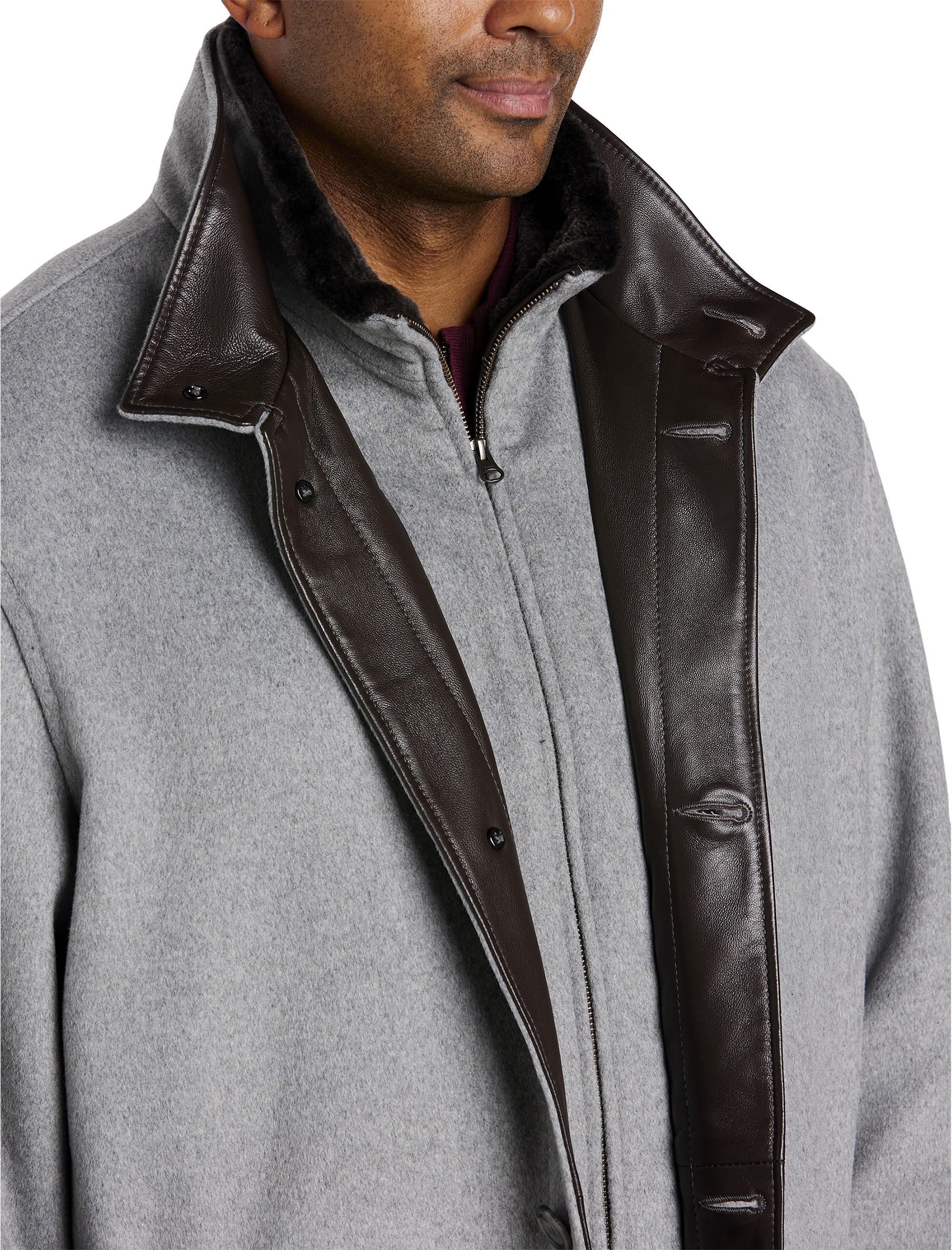 Wool/Cashmere Coat with Leather Trim - thumbnail 6