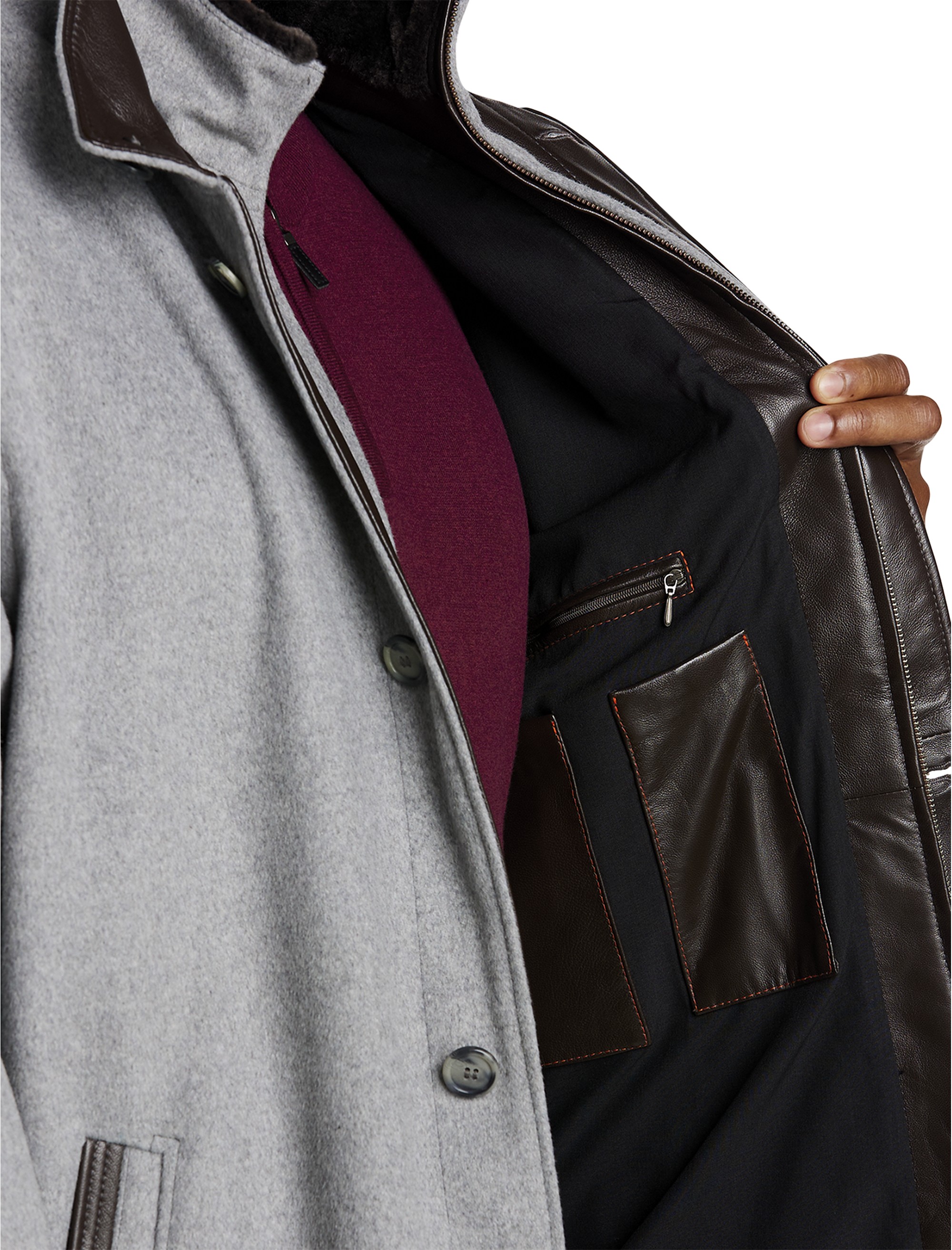 Wool/Cashmere Coat with Leather Trim - thumbnail 7