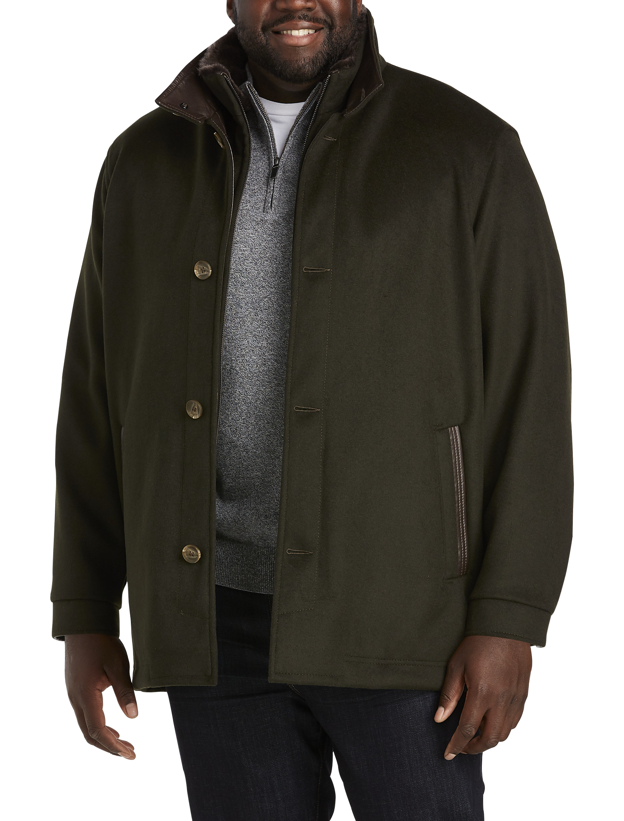 Wool/Cashmere Coat with Leather Trim