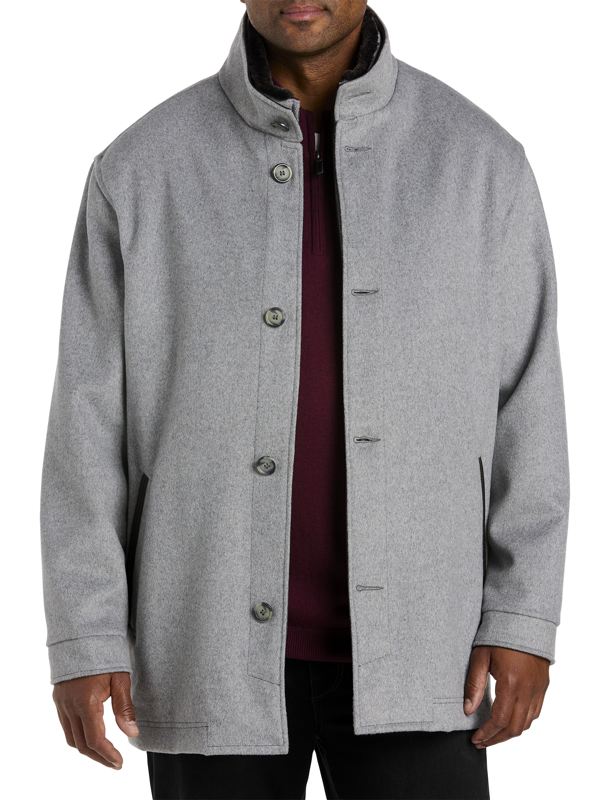 Wool/Cashmere Coat with Leather Trim