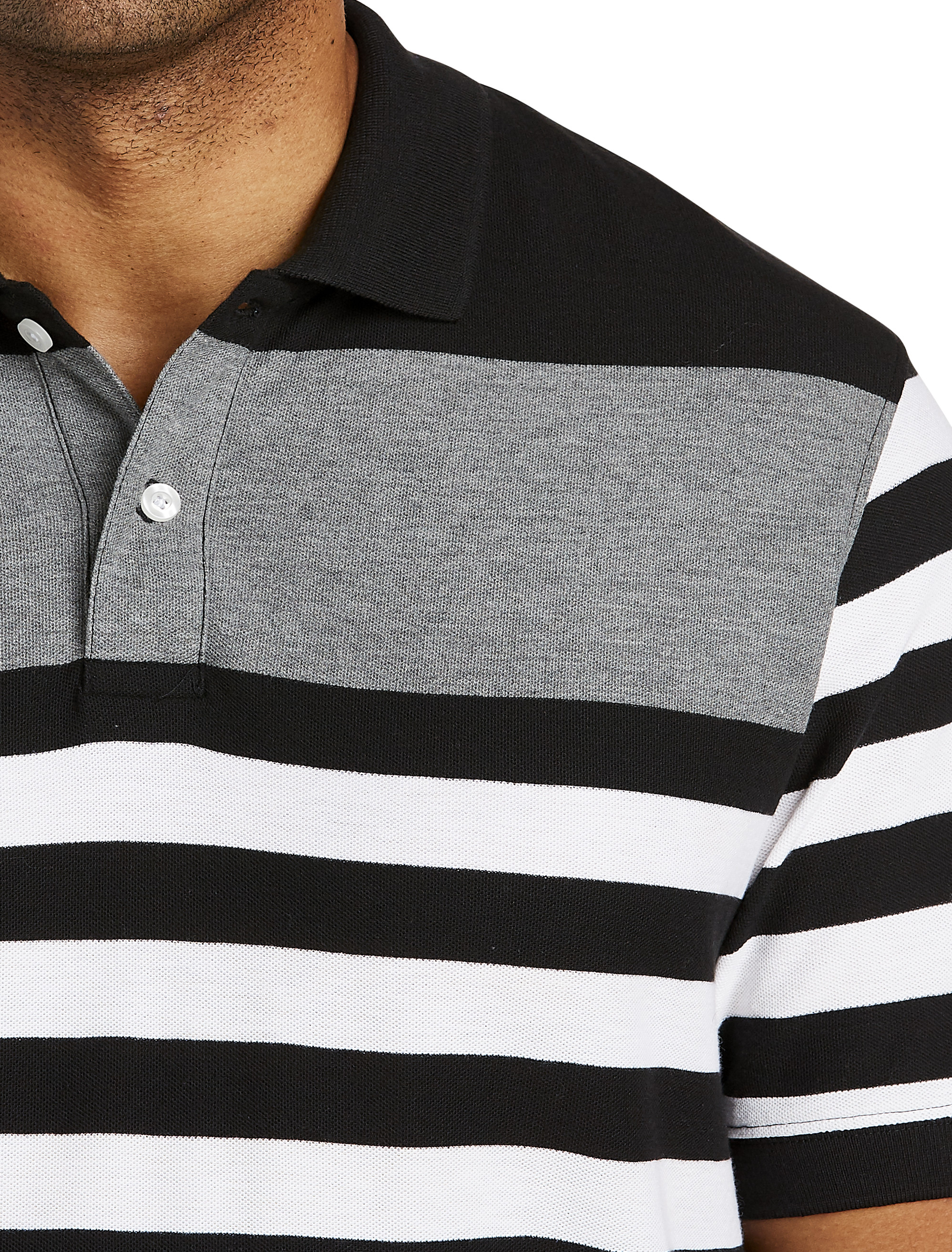 HB SS STRIPE POLO BLACK GREY