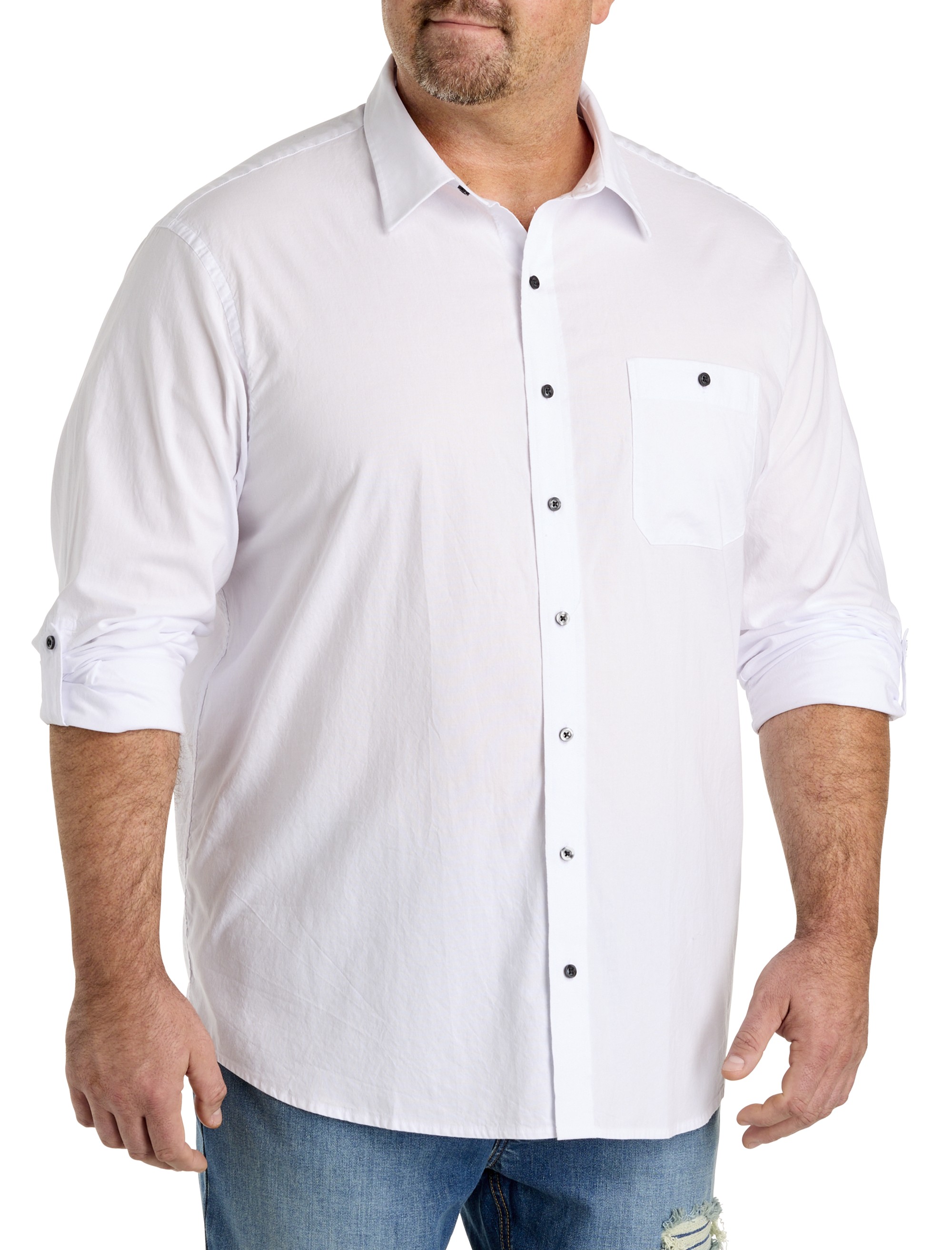 Washed Oxford Rolled-Sleeve Sport Shirt