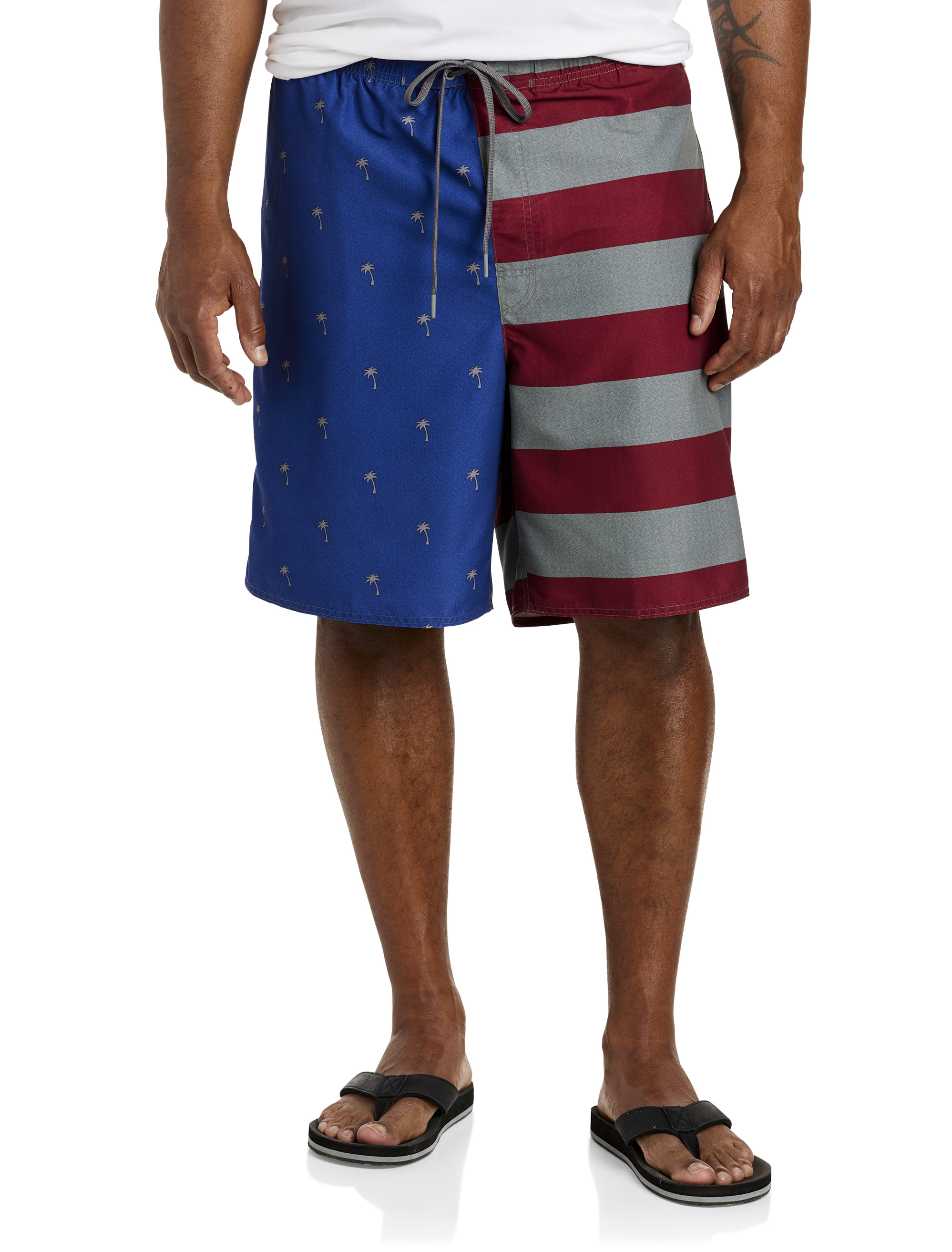 Americana Palms And Stripes Swim Trunks