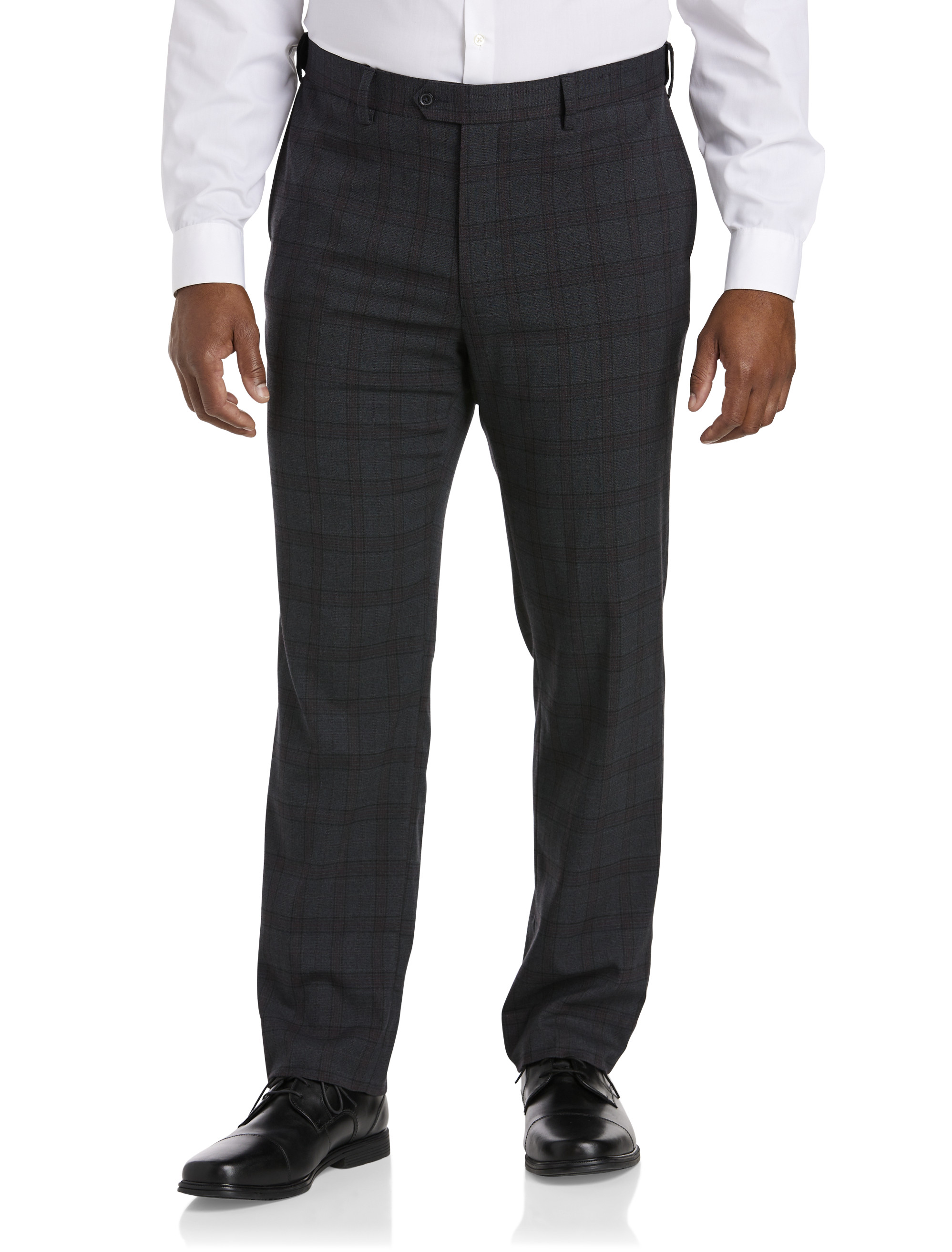 Grey Plaid Dress Pants with Red Dress Shoes Spring Outfits For Men