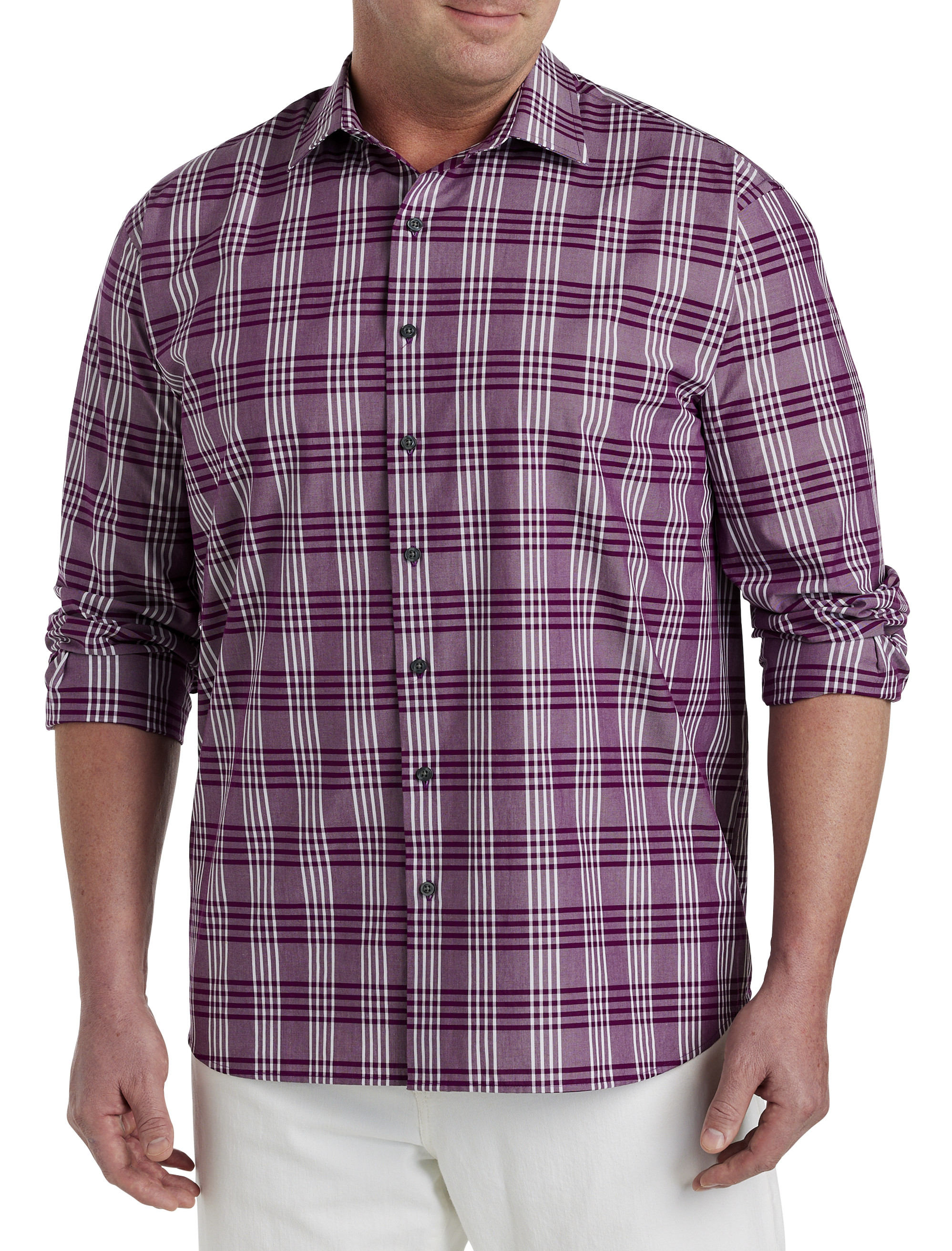 DXL Synrgy Big and Tall Large Plaid Sport Shirt, Black Grey, 1XL