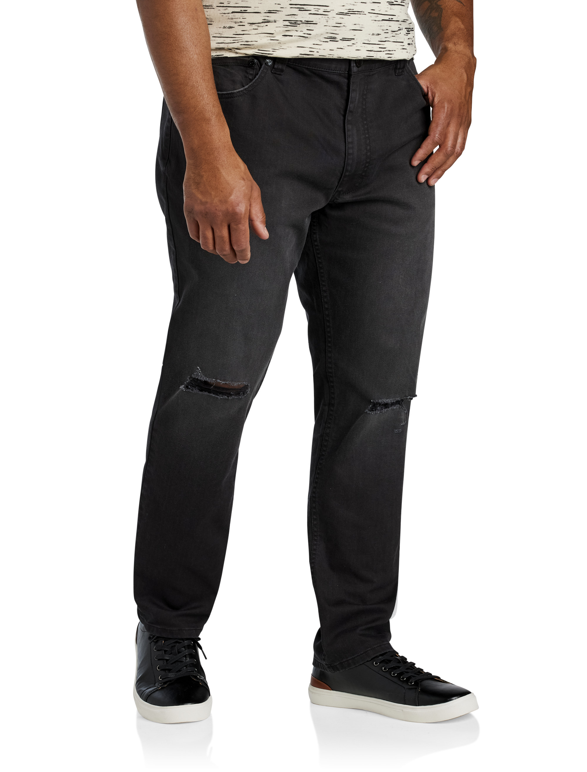 Black Tapered-Fit Ripped Jeans