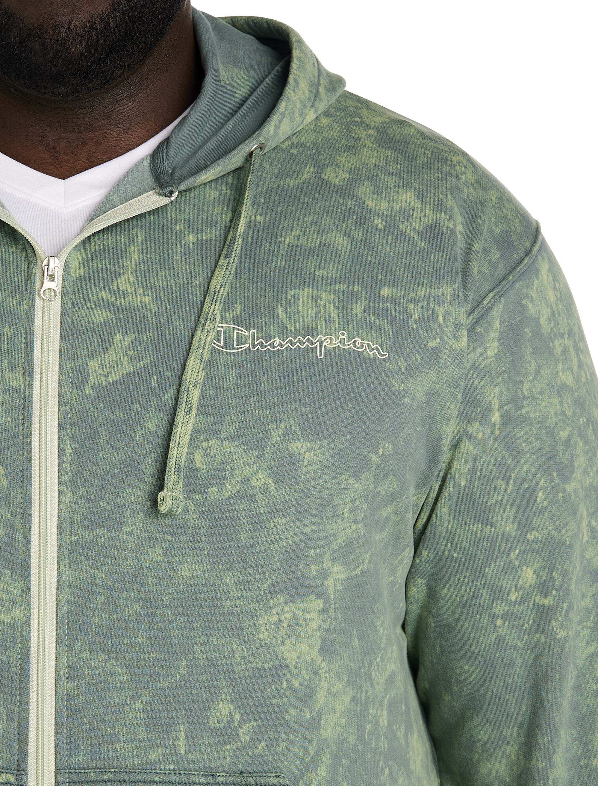 Acid Wash Zip-Front Fleece Hoodie