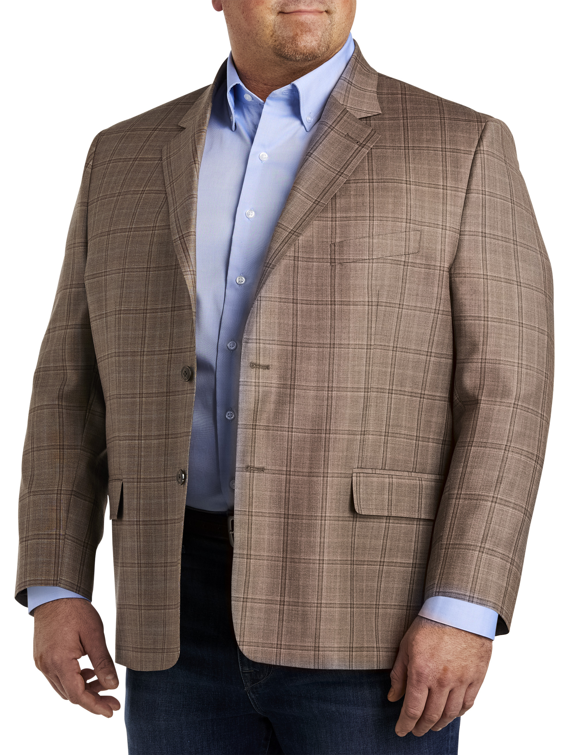 Oak Hill by DXL Men's Big and Tall Jacket Relaxer Windowpane Sport Coat Tan  4XL