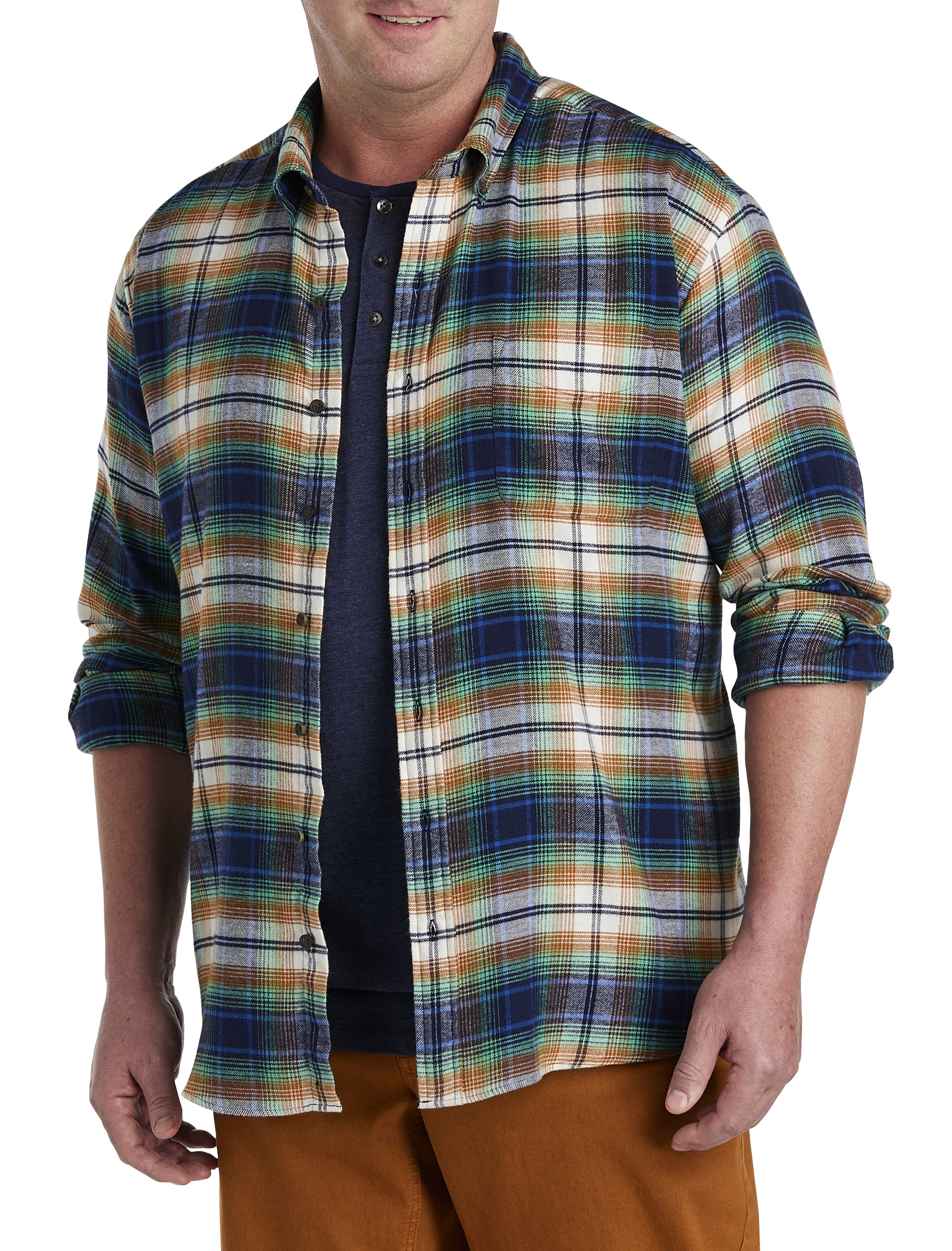 Harbor Bay by DXL Men's Big and Tall Plaid Flannel Sport Shirt, Navy/Green,  2XL 