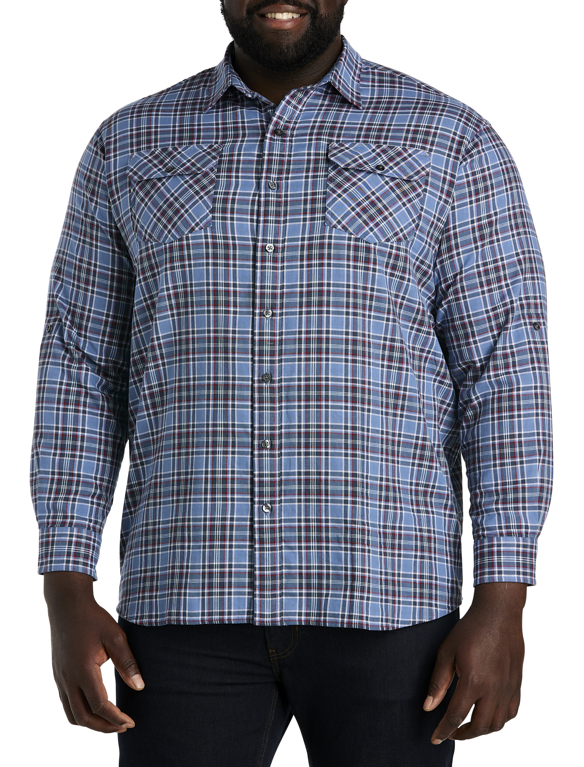 Plaid Rolled-Sleeve Sport Shirt