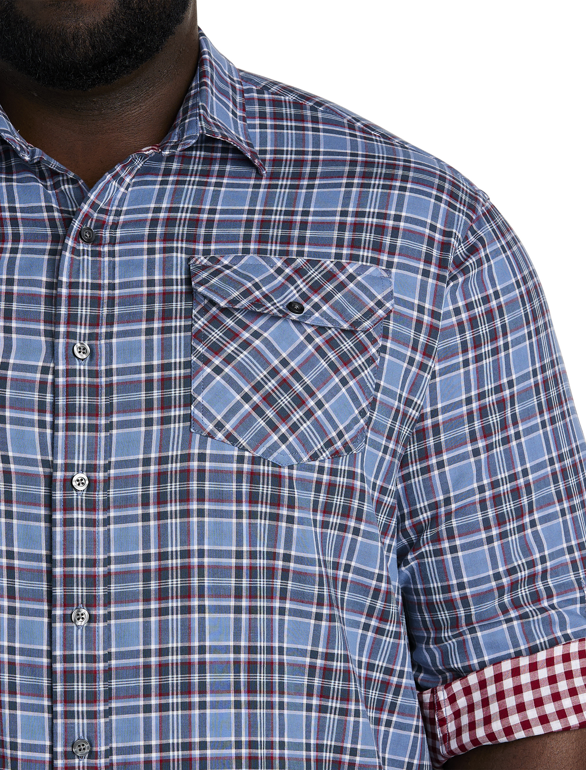 Plaid Rolled-Sleeve Sport Shirt