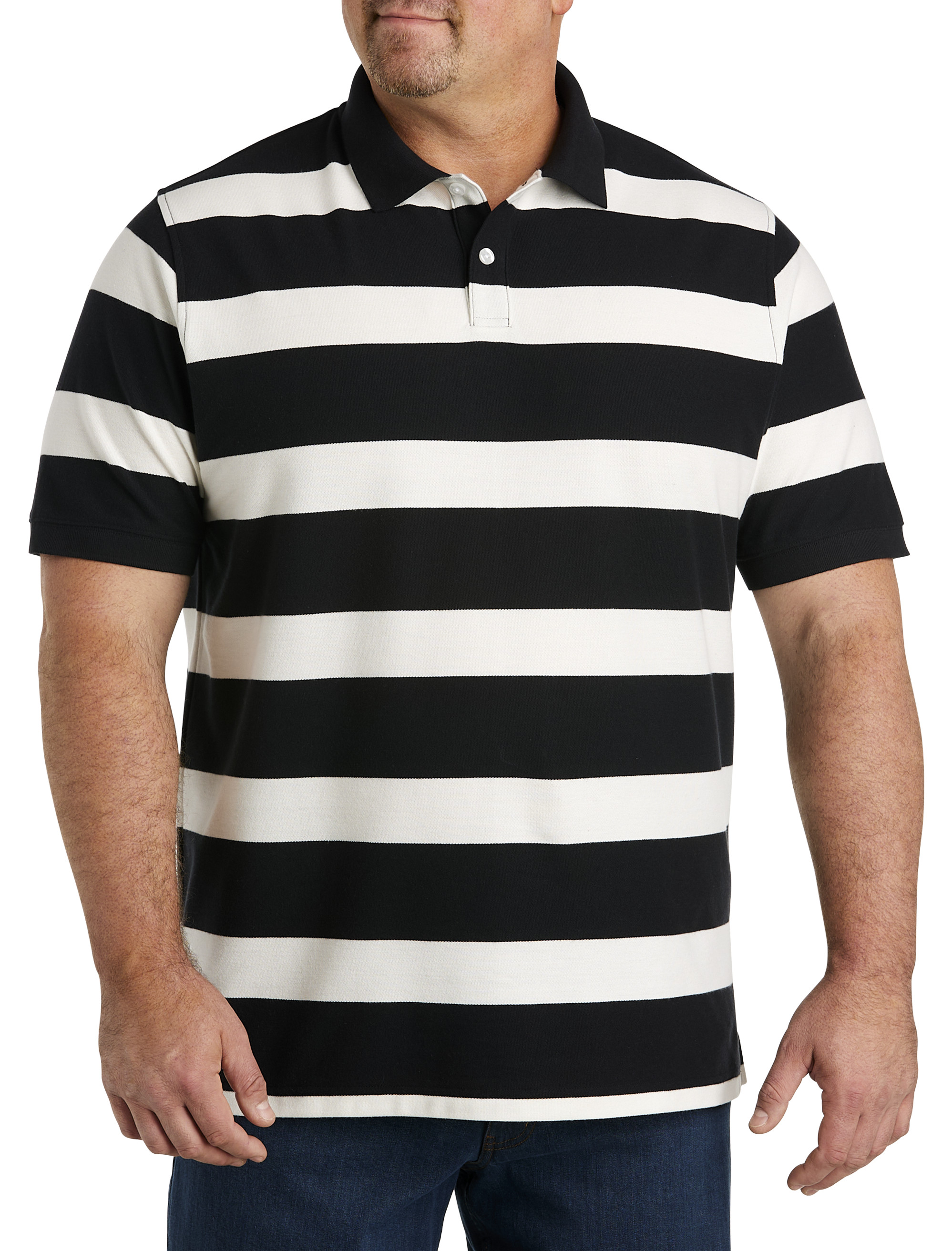 Mens black and white striped best sale polo shirt