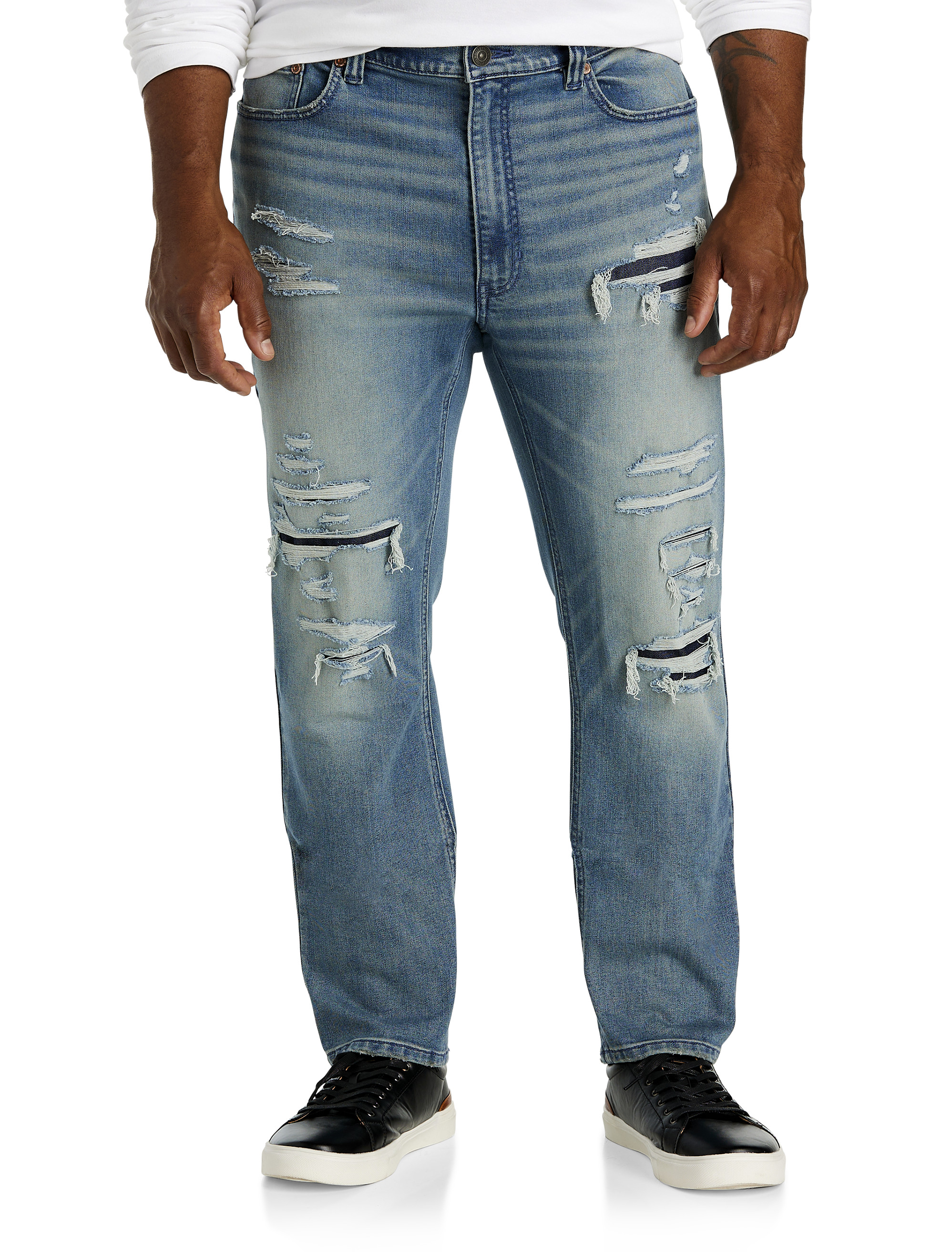 Big + Tall, True Nation Worn-In Rip and Repair Tapered-Fit Jeans