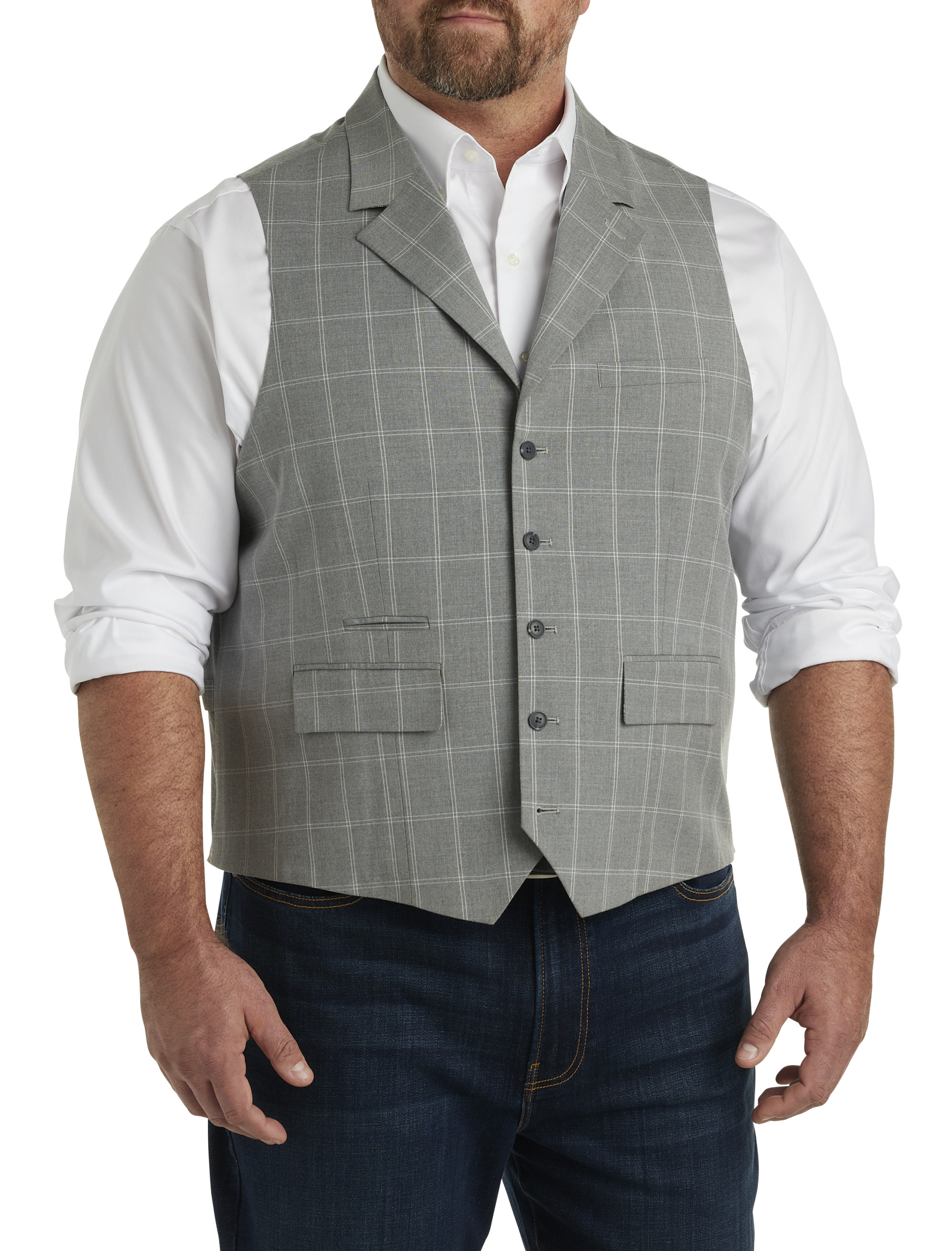 Fashion (01 Ligth Green)Men's Plaid Print Business Vest Suit