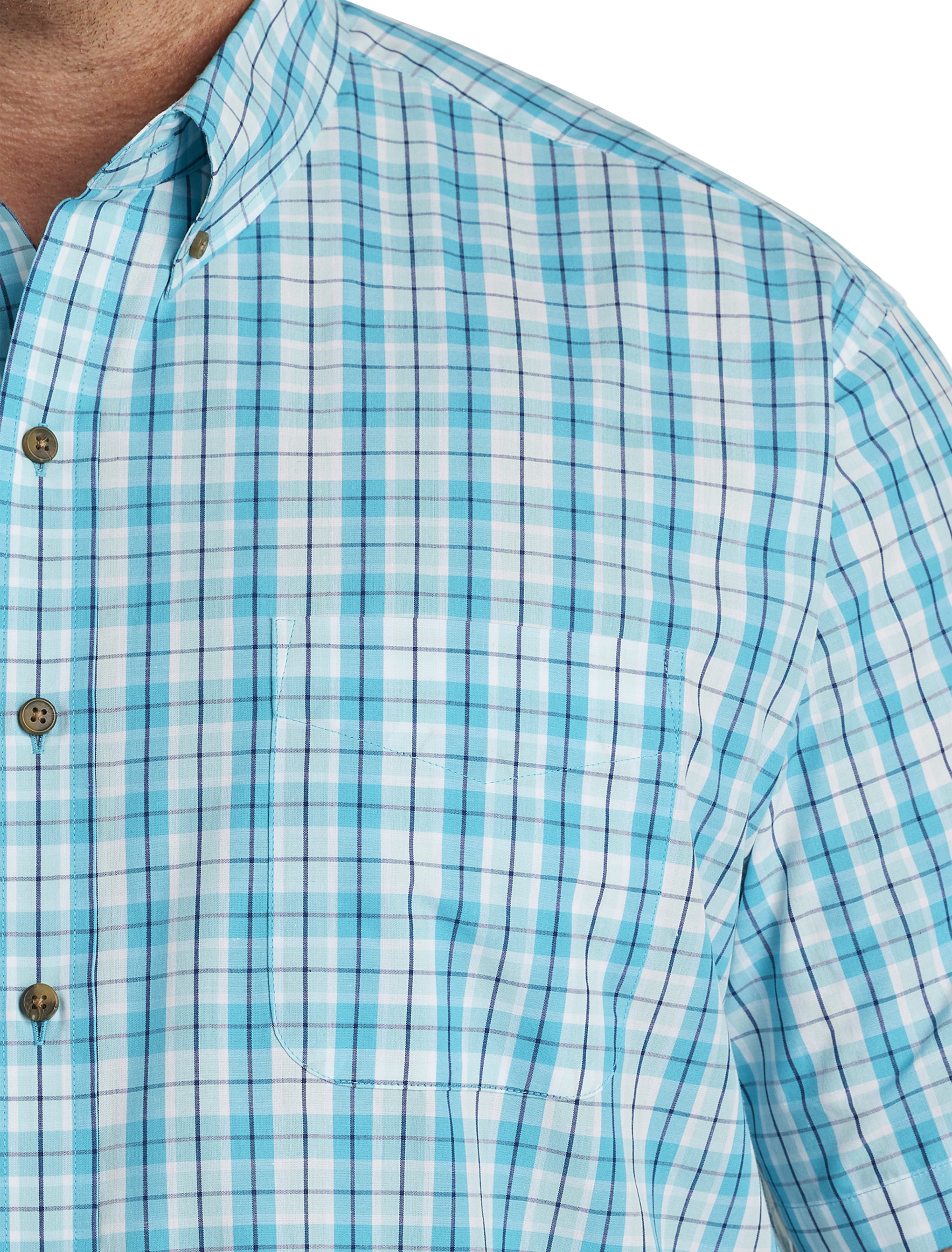 HB SS EC TEAL WHITE MED PLAID