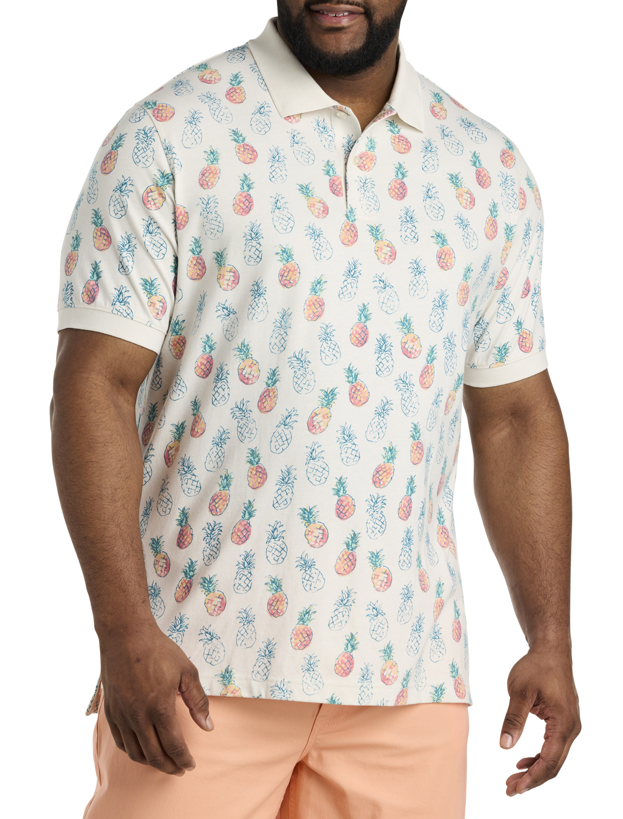 Big Tall Harbor Bay Multicolor Pineapple Print Polo Shirt DXL