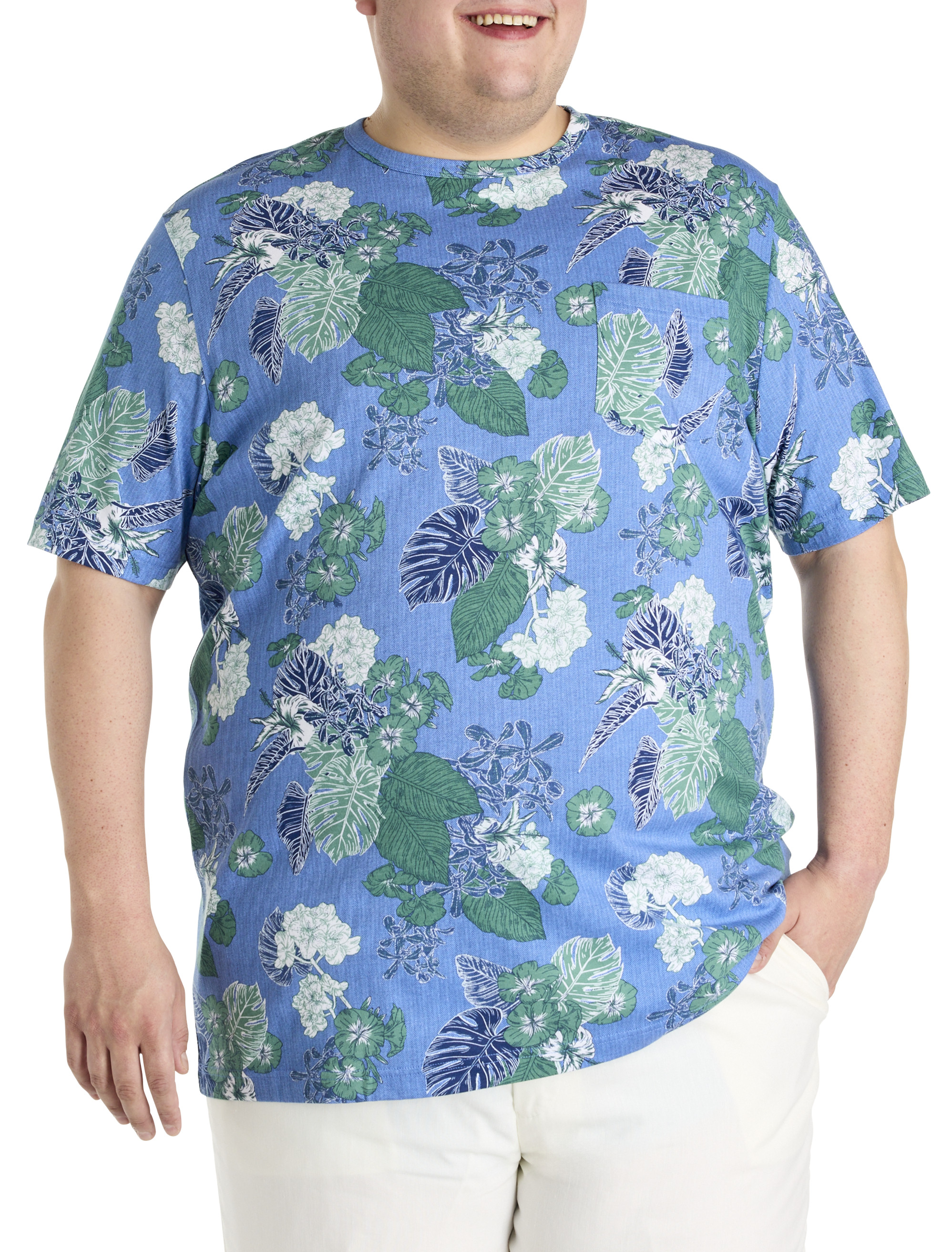 Big & Tall Men's Floral Print Moisture-Wicking Pocket T-Shirt - Blue Depths Multi - Size 2XLT
