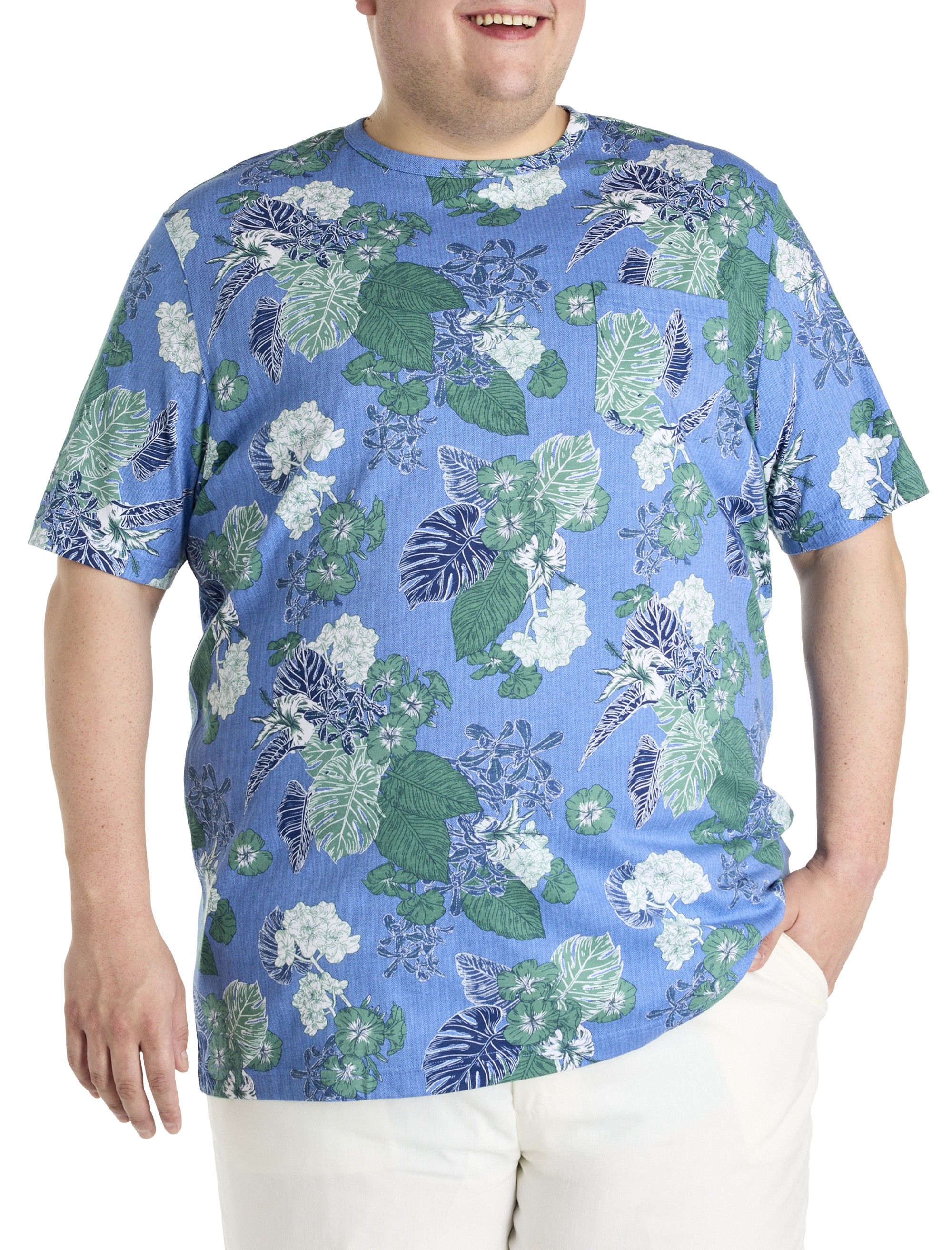 Floral Print Moisture-Wicking Pocket T-Shirt