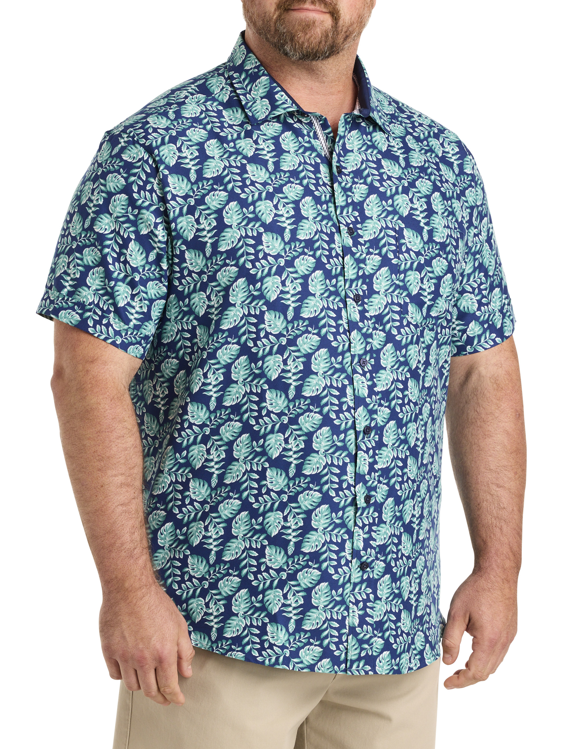 Leaf Print Microfiber Sport Shirt