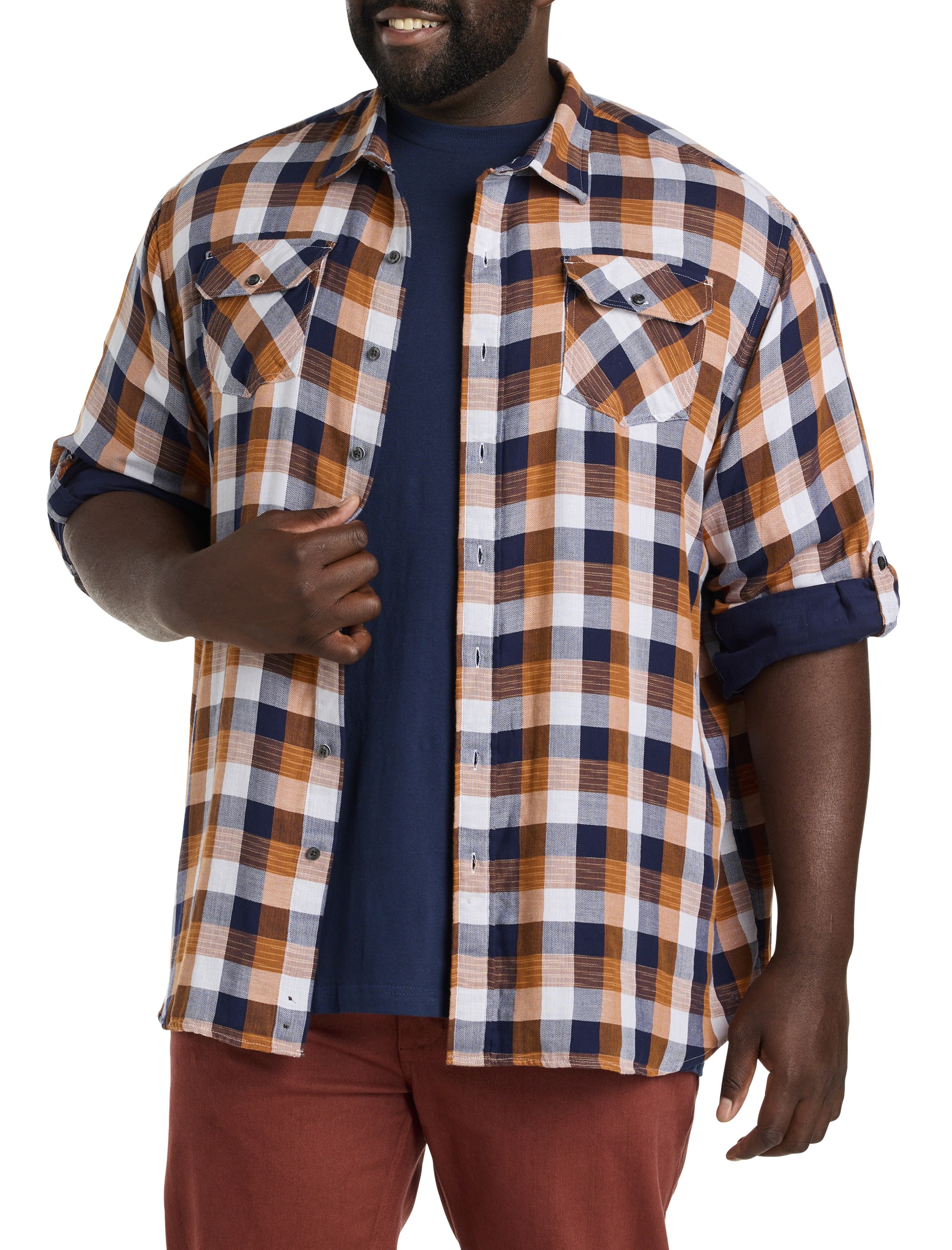 Plaid Rolled-Sleeve Sport Shirt
