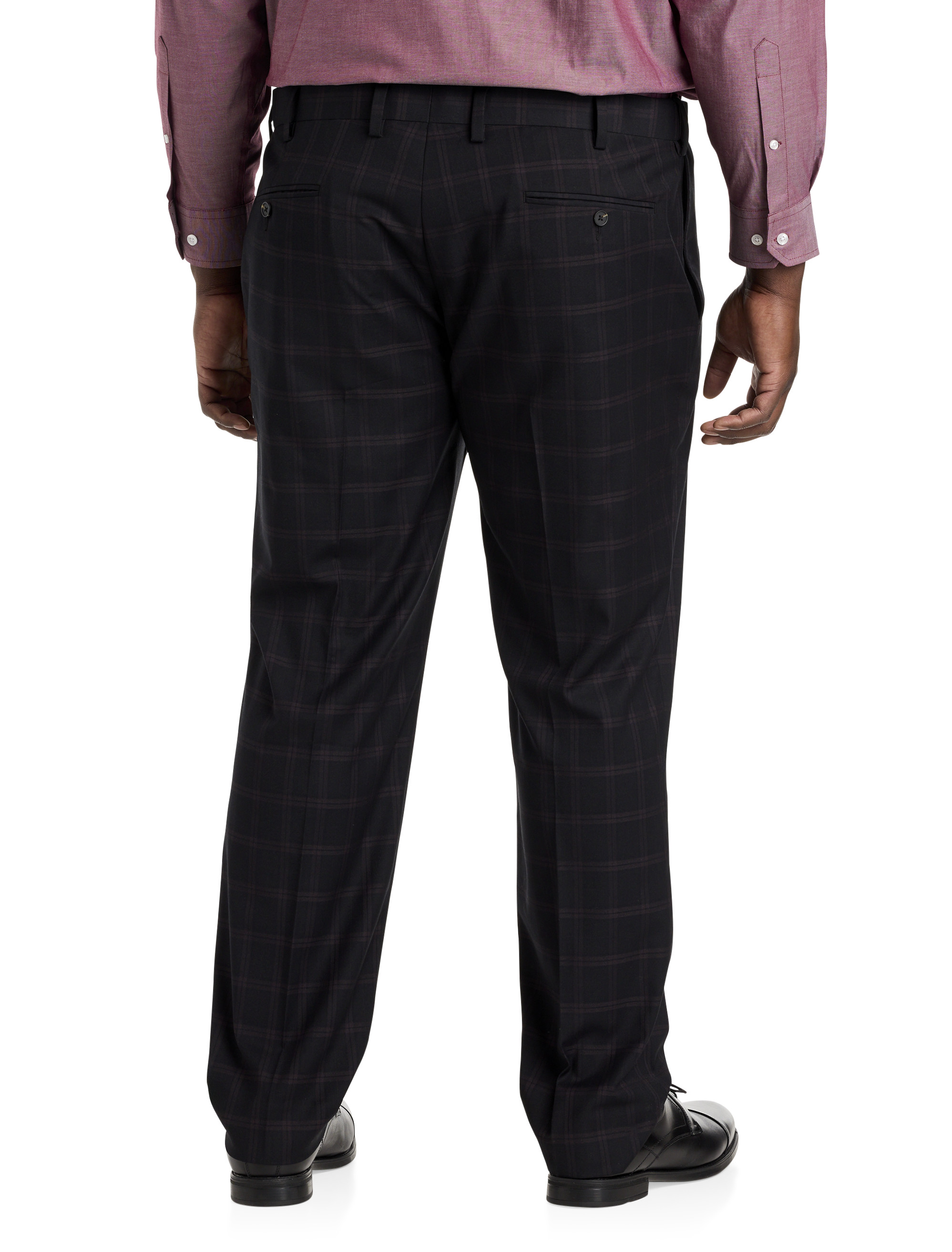 Waist-Relaxer Plaid Flat-Front Dress Pants