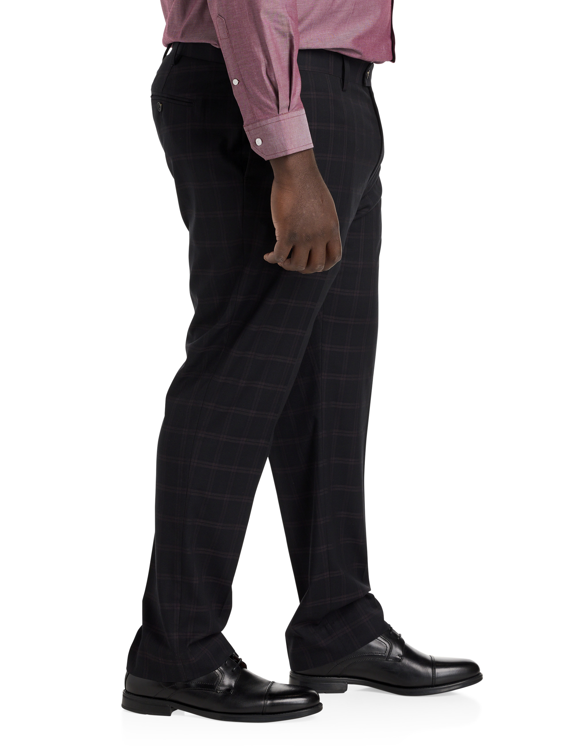 Waist-Relaxer Plaid Flat-Front Dress Pants