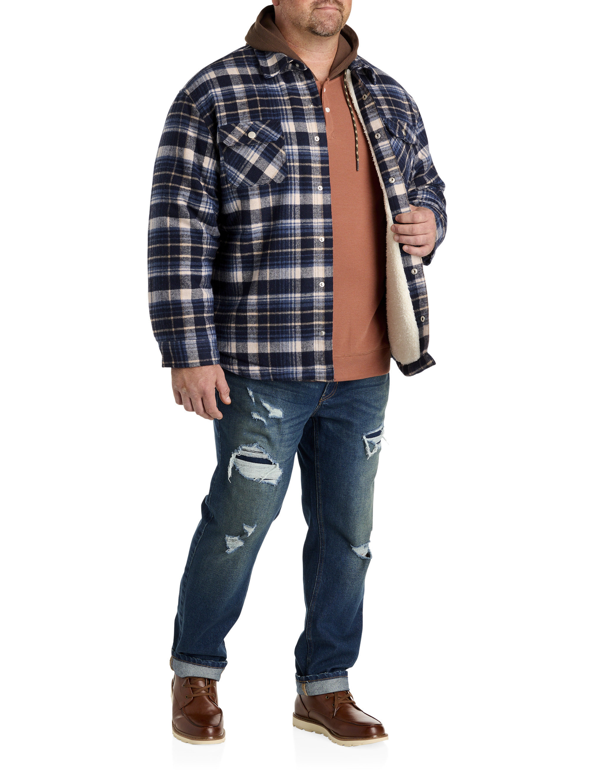 ジャケット・アウター LYFT OVERSIZE FLANNEL SHIRT Mens Fleece Lined Flannel Shacket Long Sleeve Zip Sherpa Lined