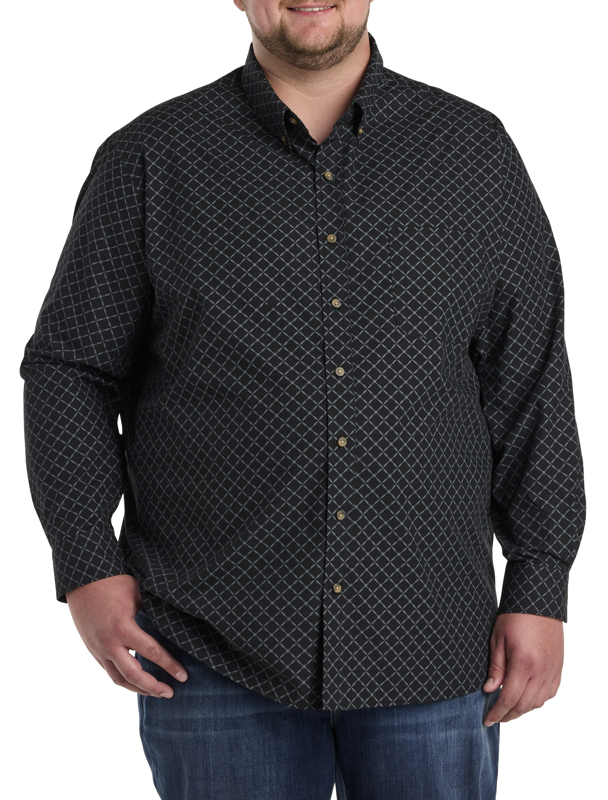 Harbor Bay Men's Tall Sport Shirt - Wrinkle-Resistant Easy-Care Button-Down