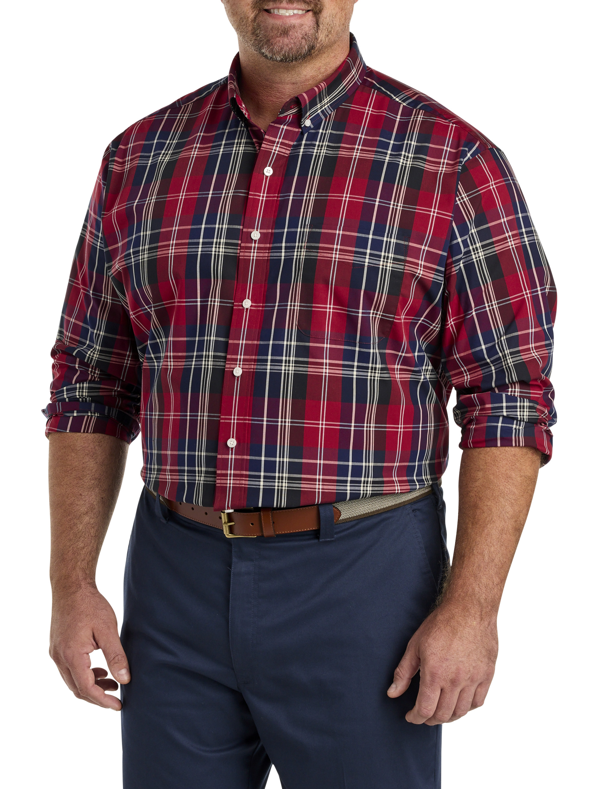 white christmas dresses Hisdern Men's Long Sleeve Plaid Shirt Red Green Casual Button-Up 2XL main image 1