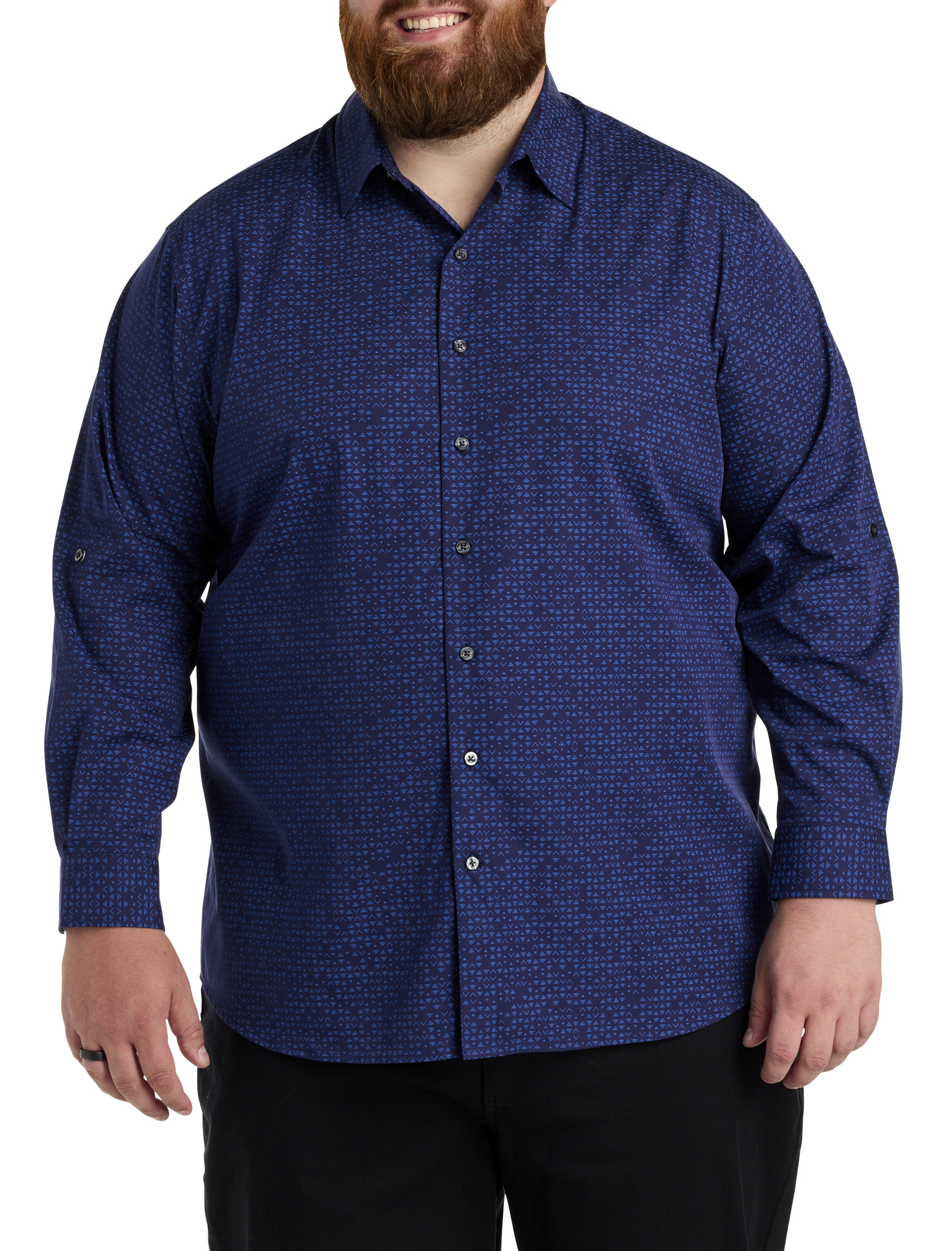 Geometric Print Roll-Tab Sport Shirt