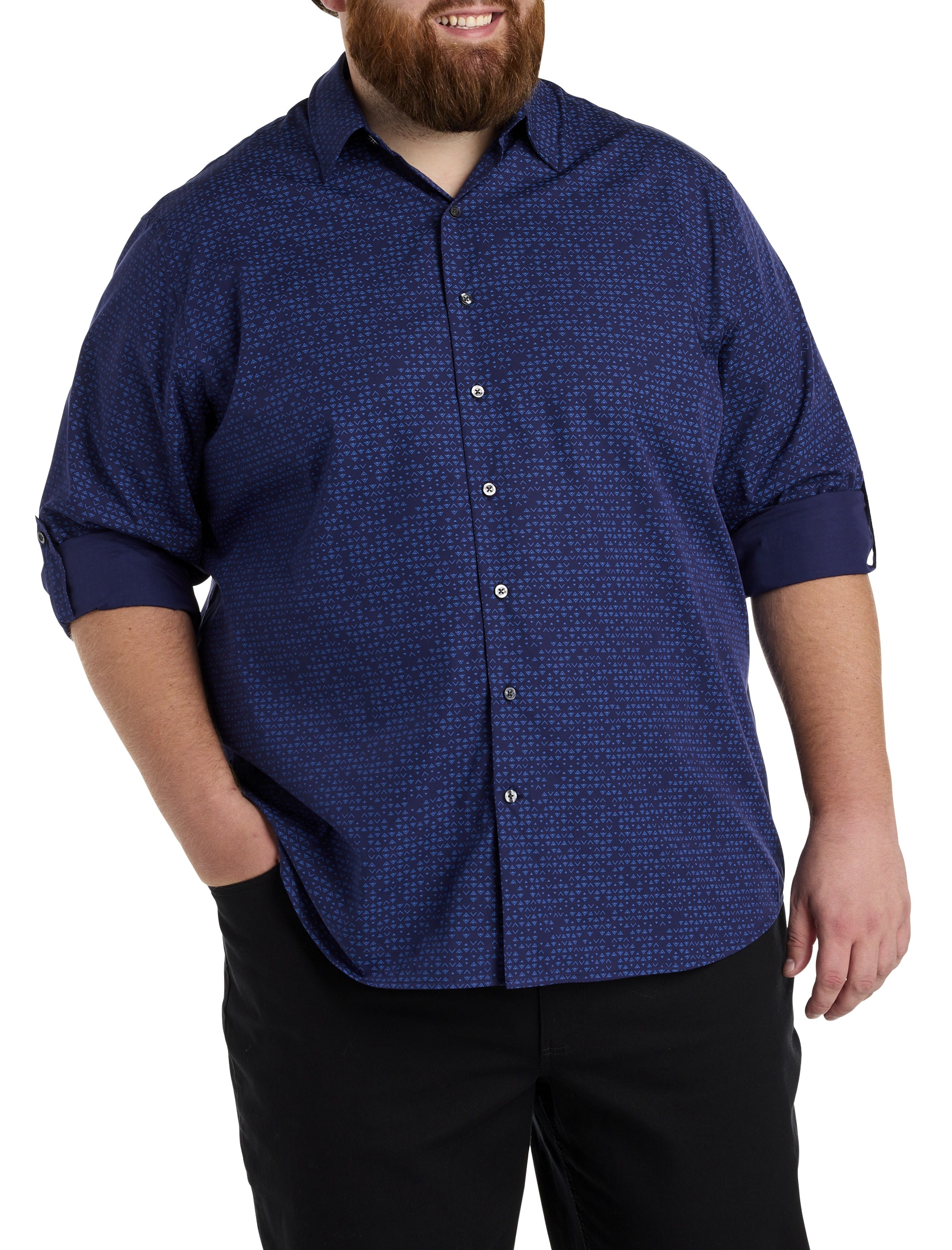 Geometric Print Roll-Tab Sport Shirt