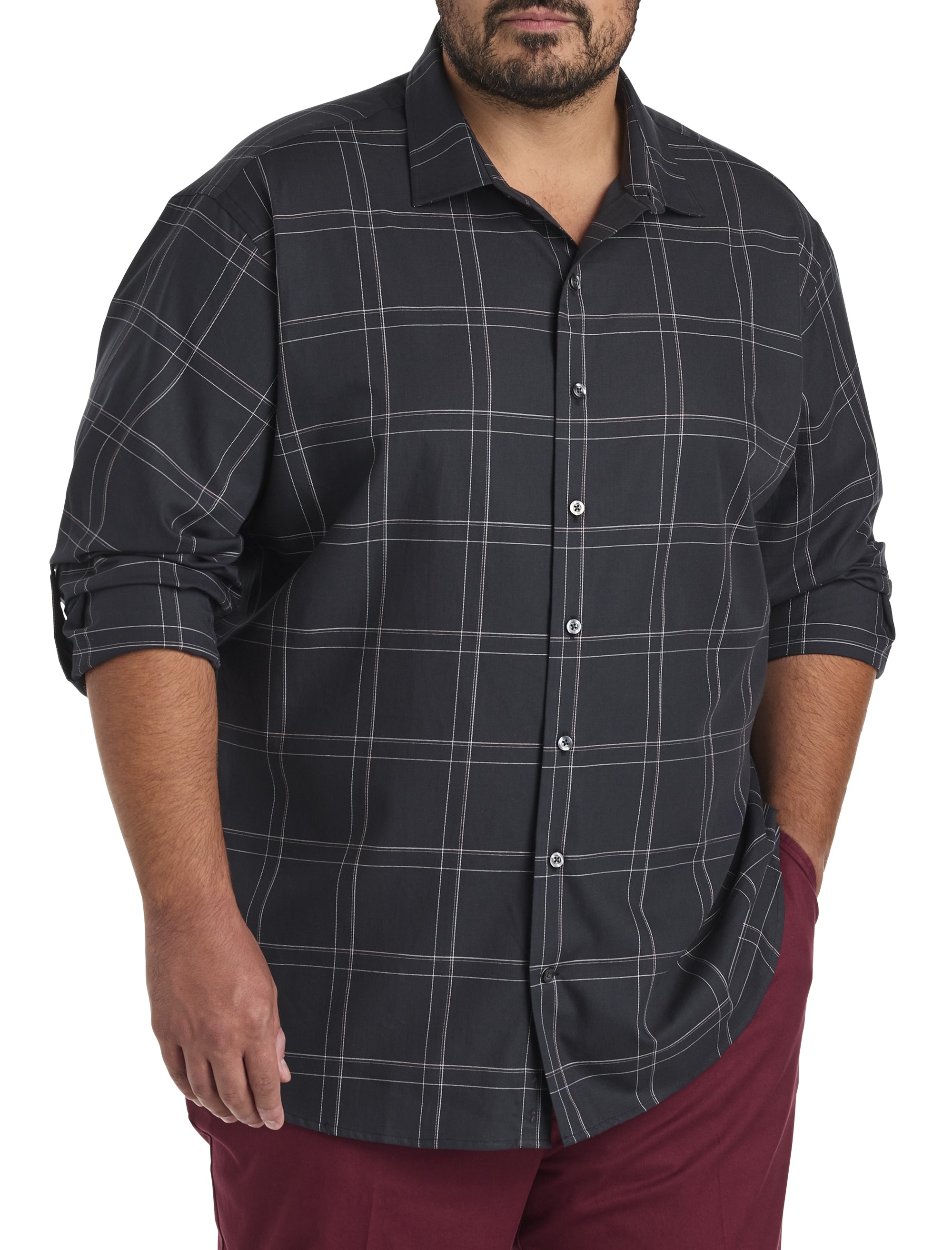 Large Plaid Roll-Tab Sport Shirt