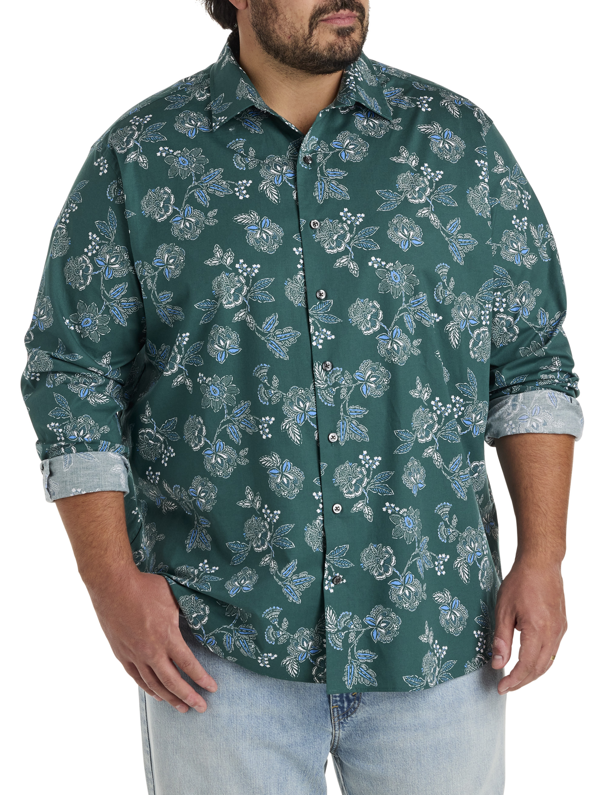 Big + Tall | Synrgy Rolled-Sleeve Floral Print Sport Shirt | DXL