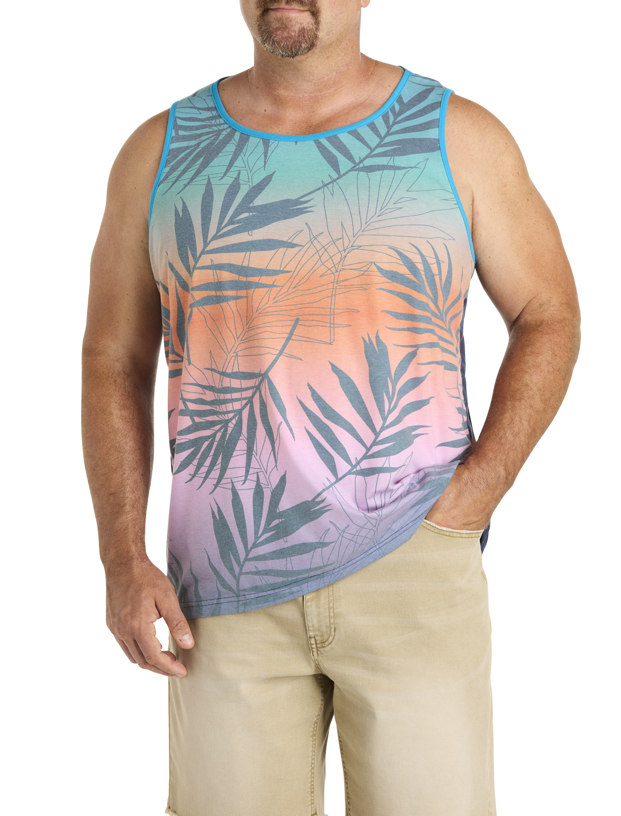Multi Leaf Print Sleeveless T-Shirt