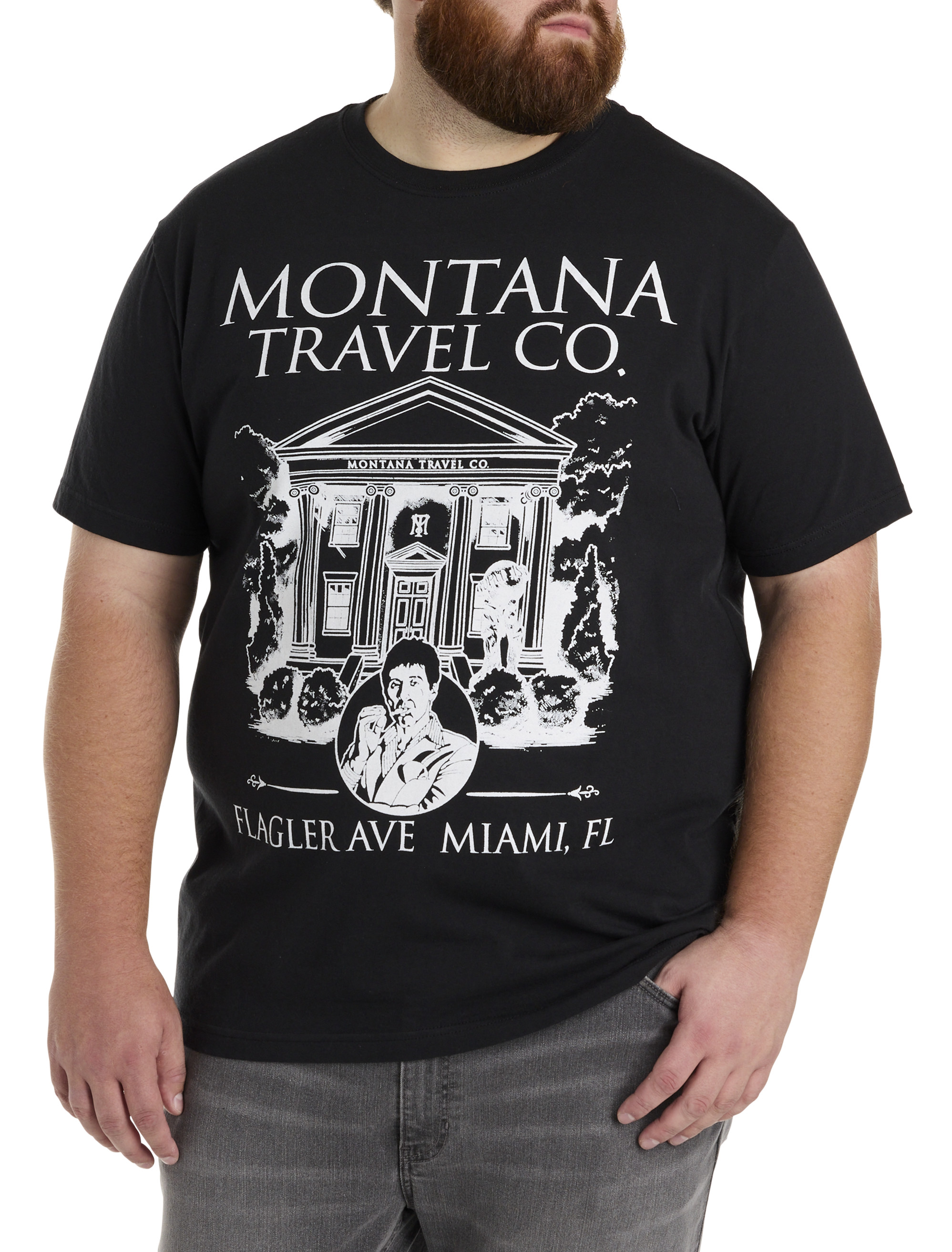 True Nation by DXL Men's Big \u0026 Tall Scarface Travel Company Graphic Tee - Black - Short Sleeve T-Shirts, image size:1024x1347