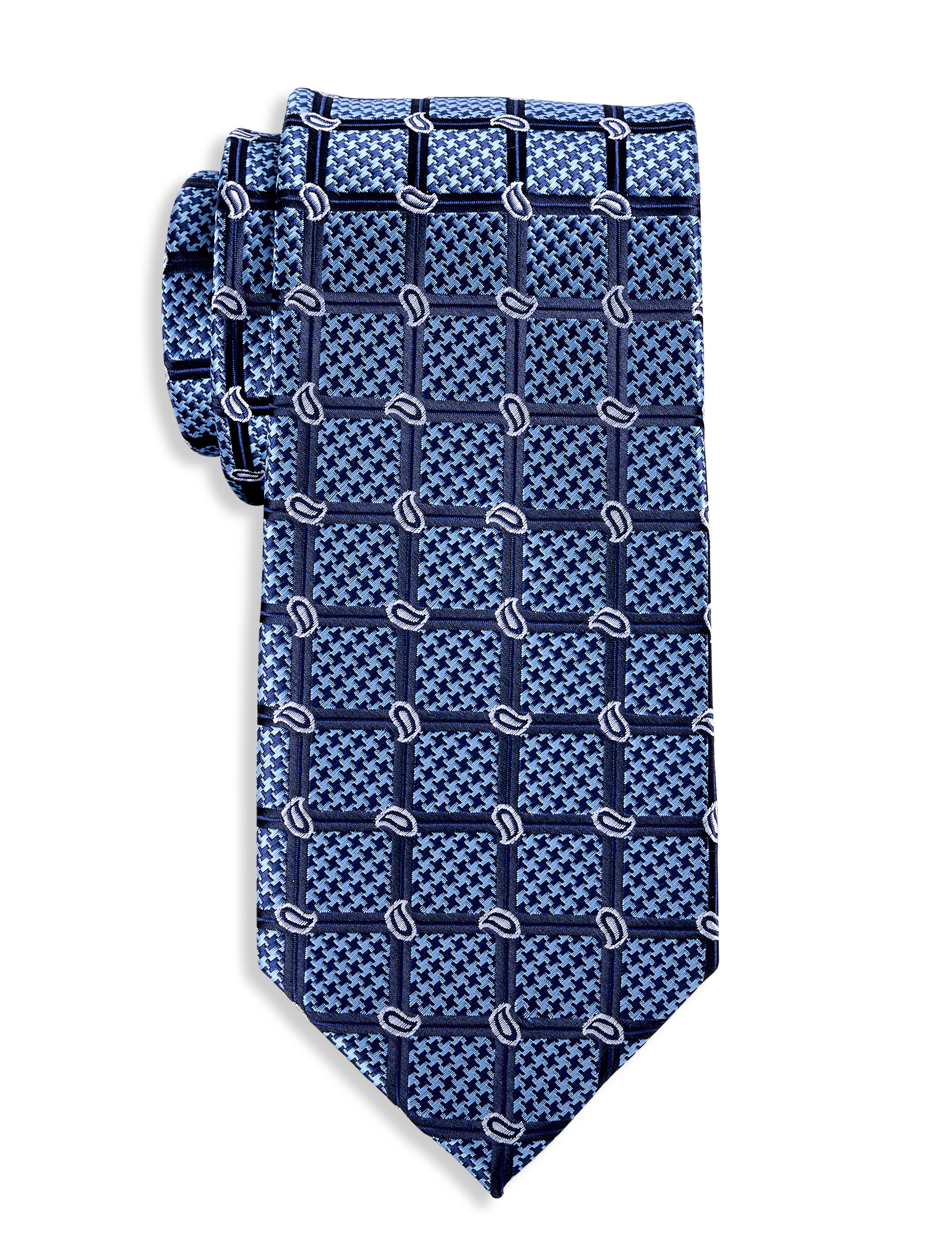 Big & Tall Men's Simple Paisley Grid Tie - Blue