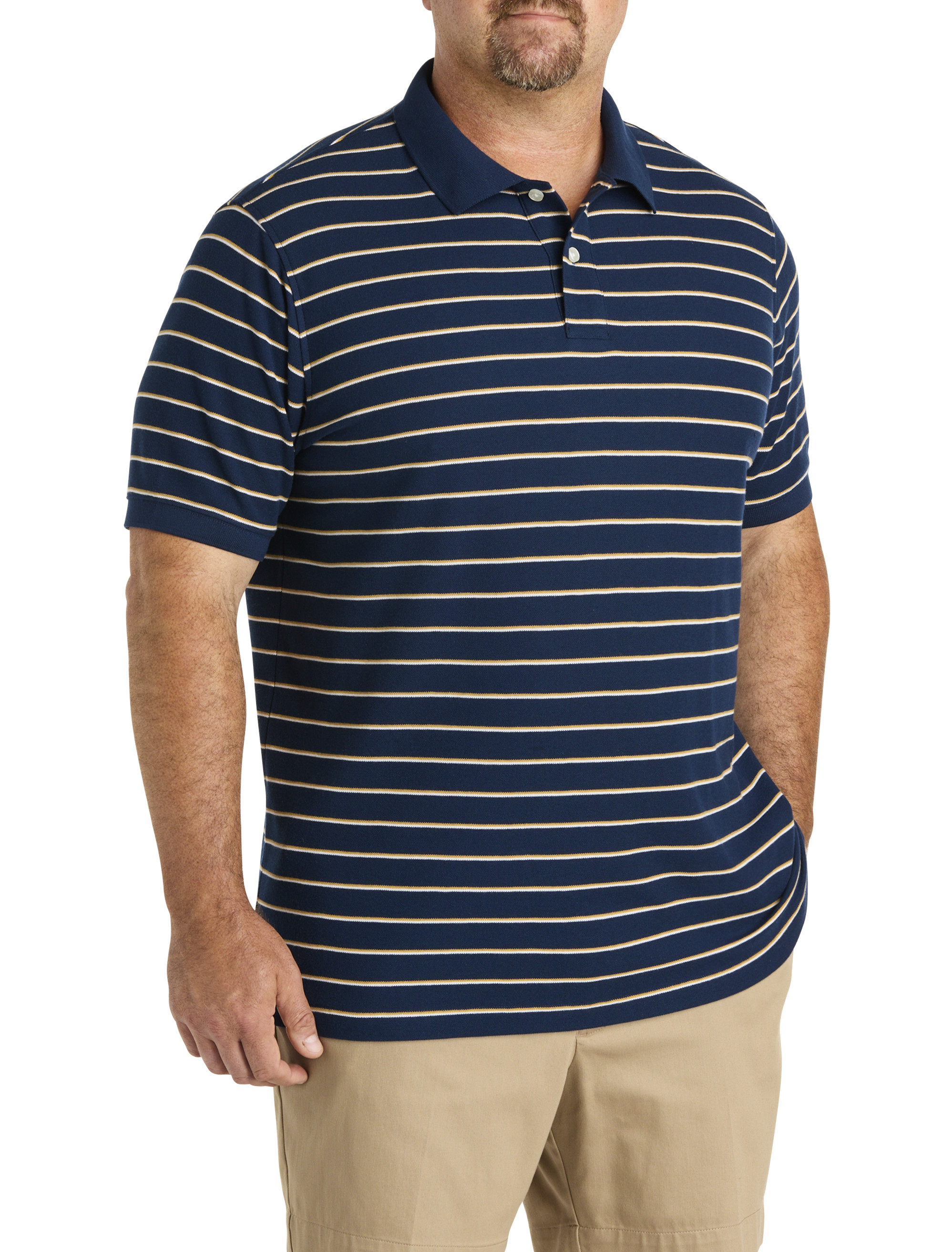 Big & Tall Men's Tri-Color Striped Polo Shirt - Navy Multi - Size 5XLT