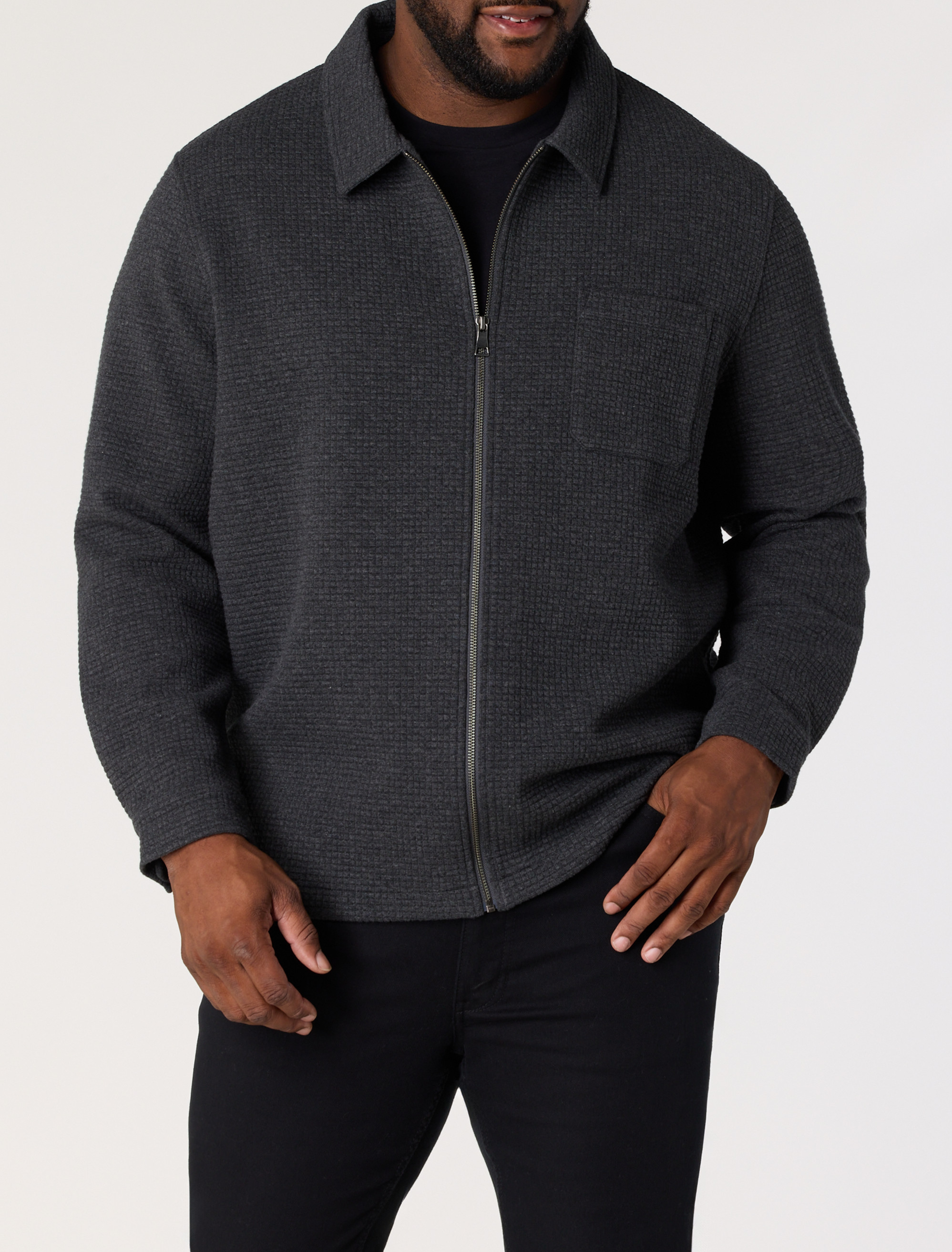 Waffle-Knit Full-Zip Shirt