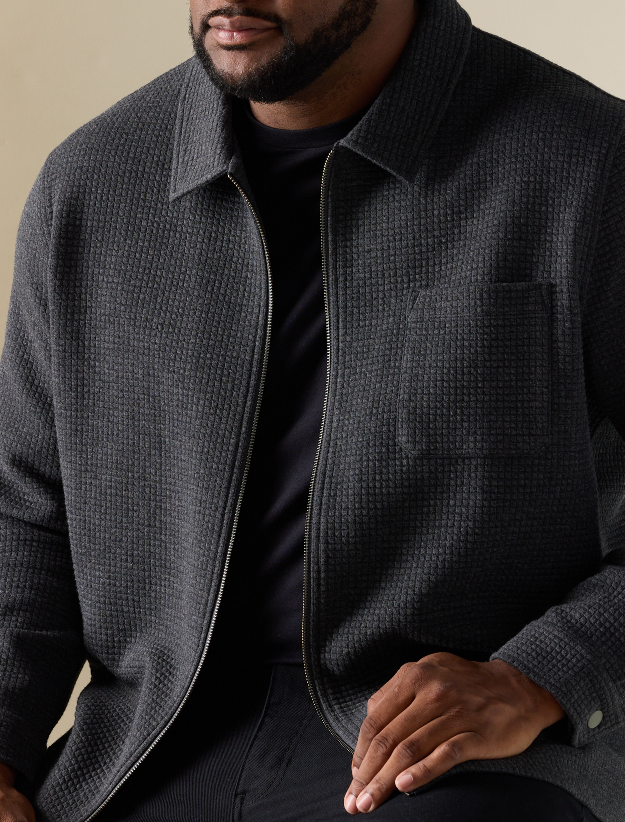 Waffle-Knit Full-Zip Shirt