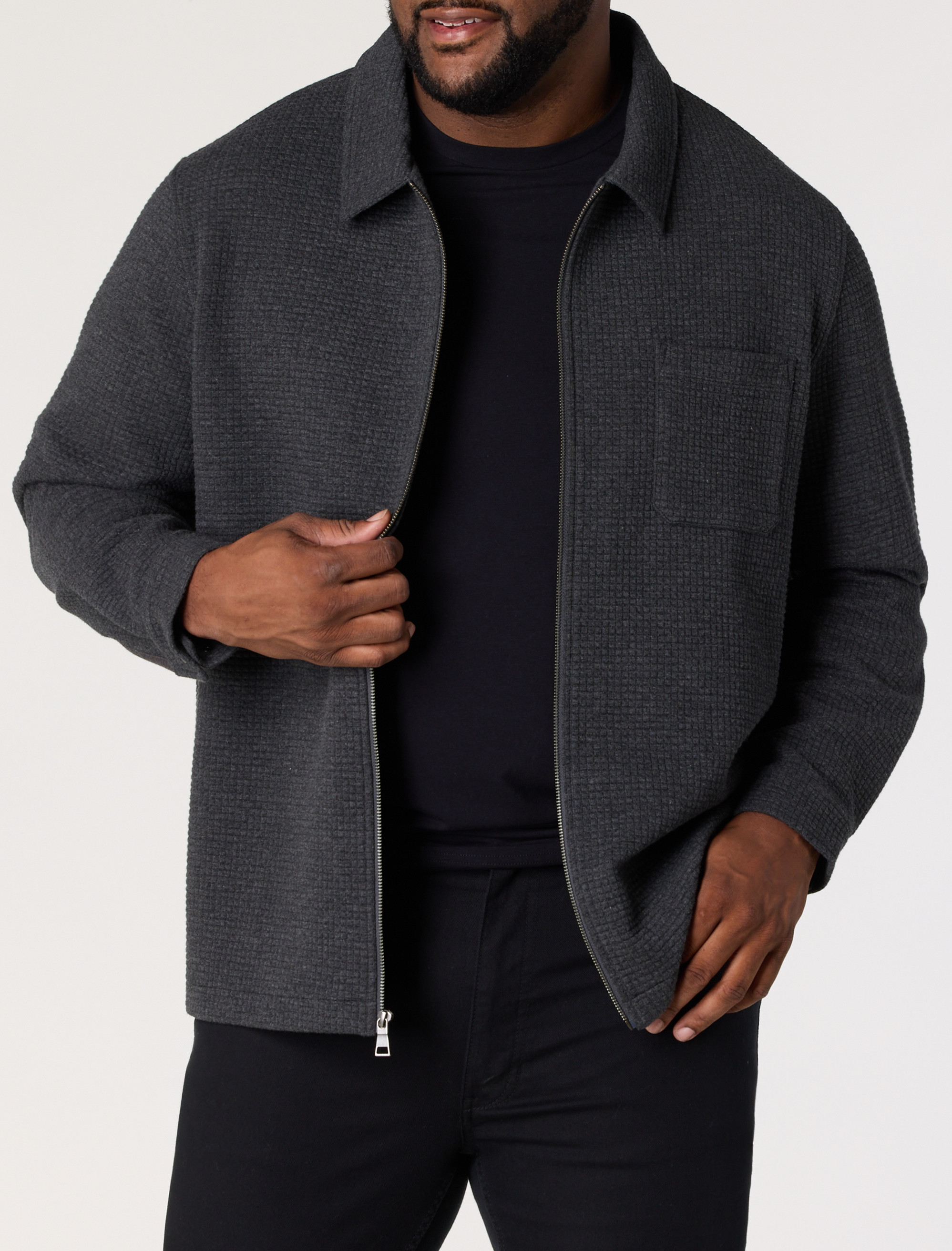 Waffle-Knit Full-Zip Shirt