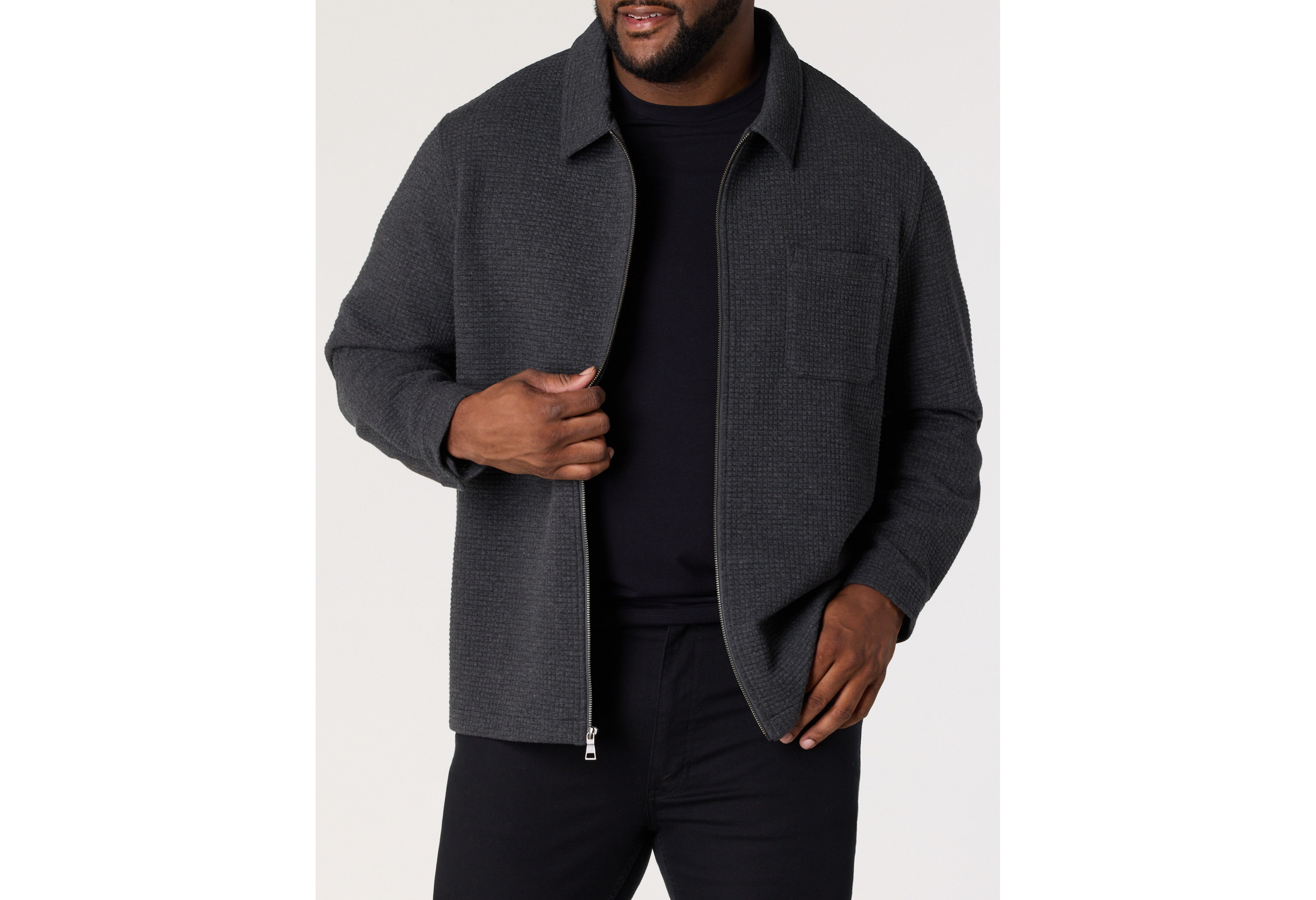 Waffle-Knit Full-Zip Shirt