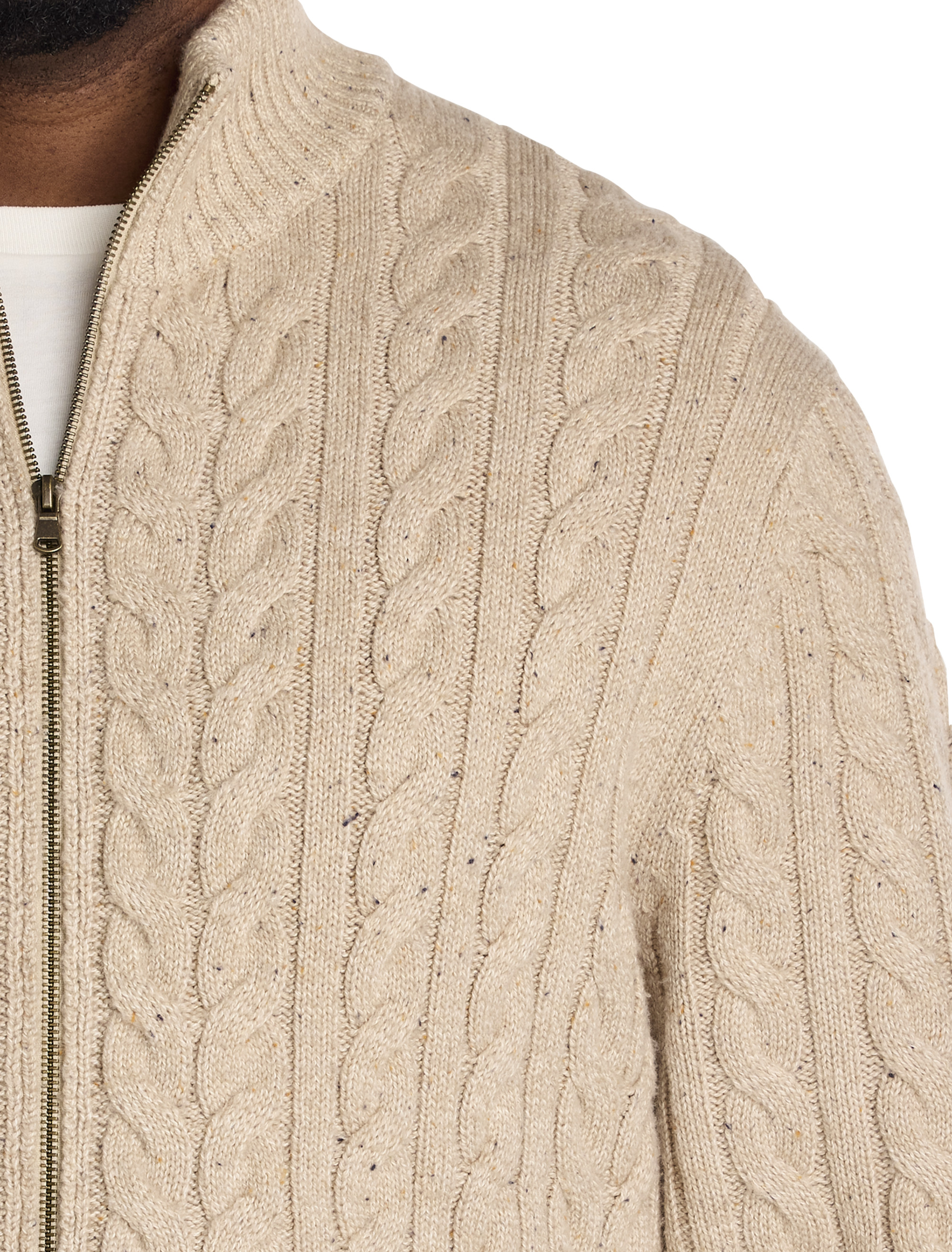 Cabled Front-Zip Cardigan