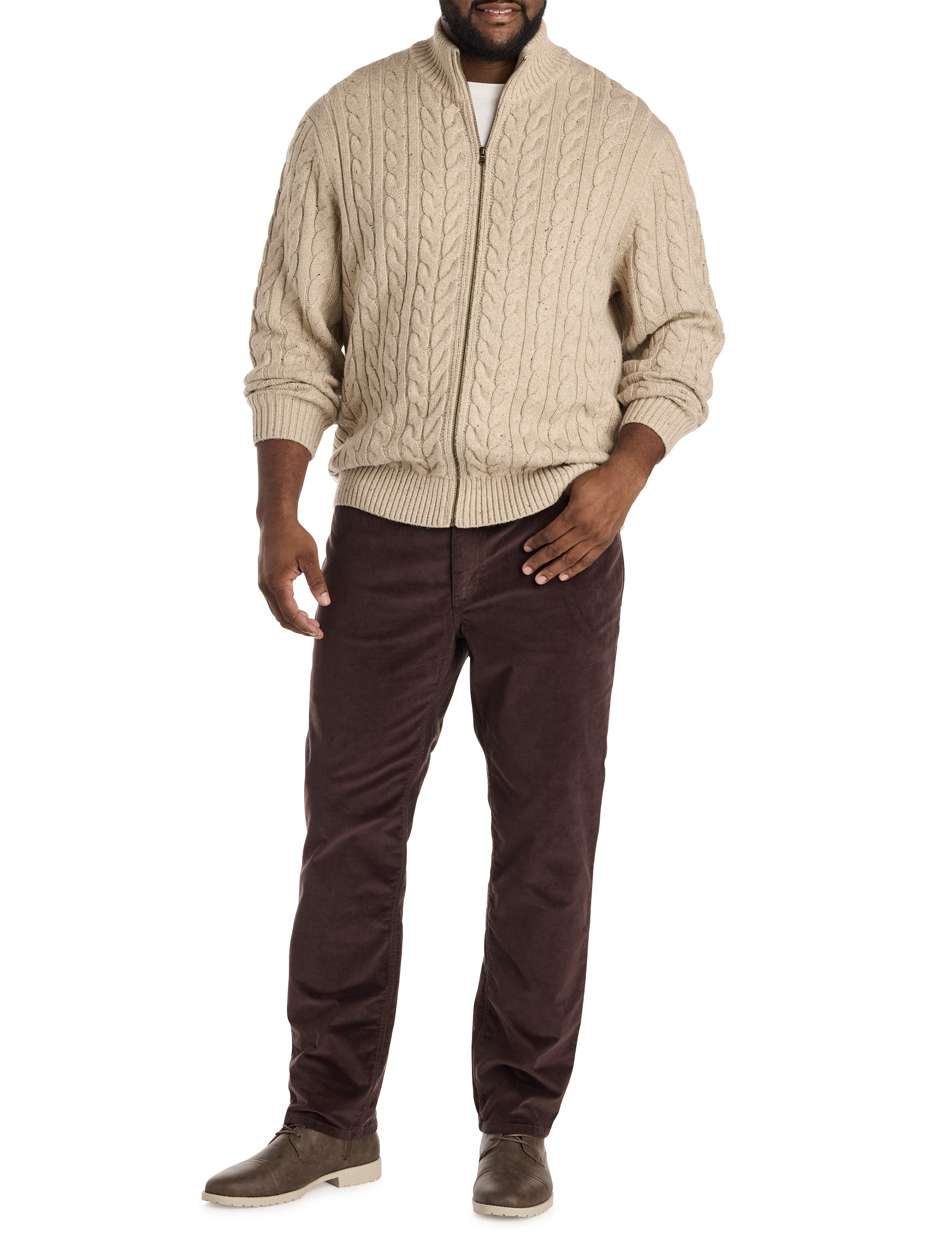Big + Tall | Oak Hill Cabled Front-Zip Cardigan | DXL