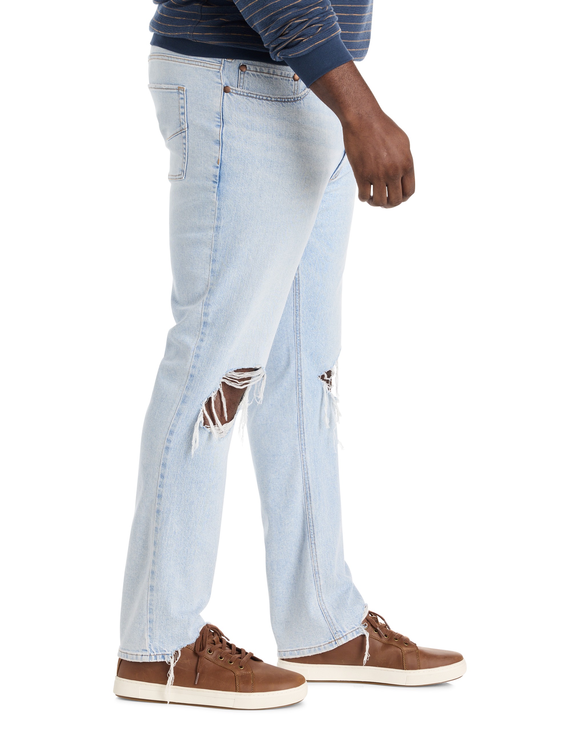 Destructed Dual Denim Tapered-Fit Jeans - thumbnail 3